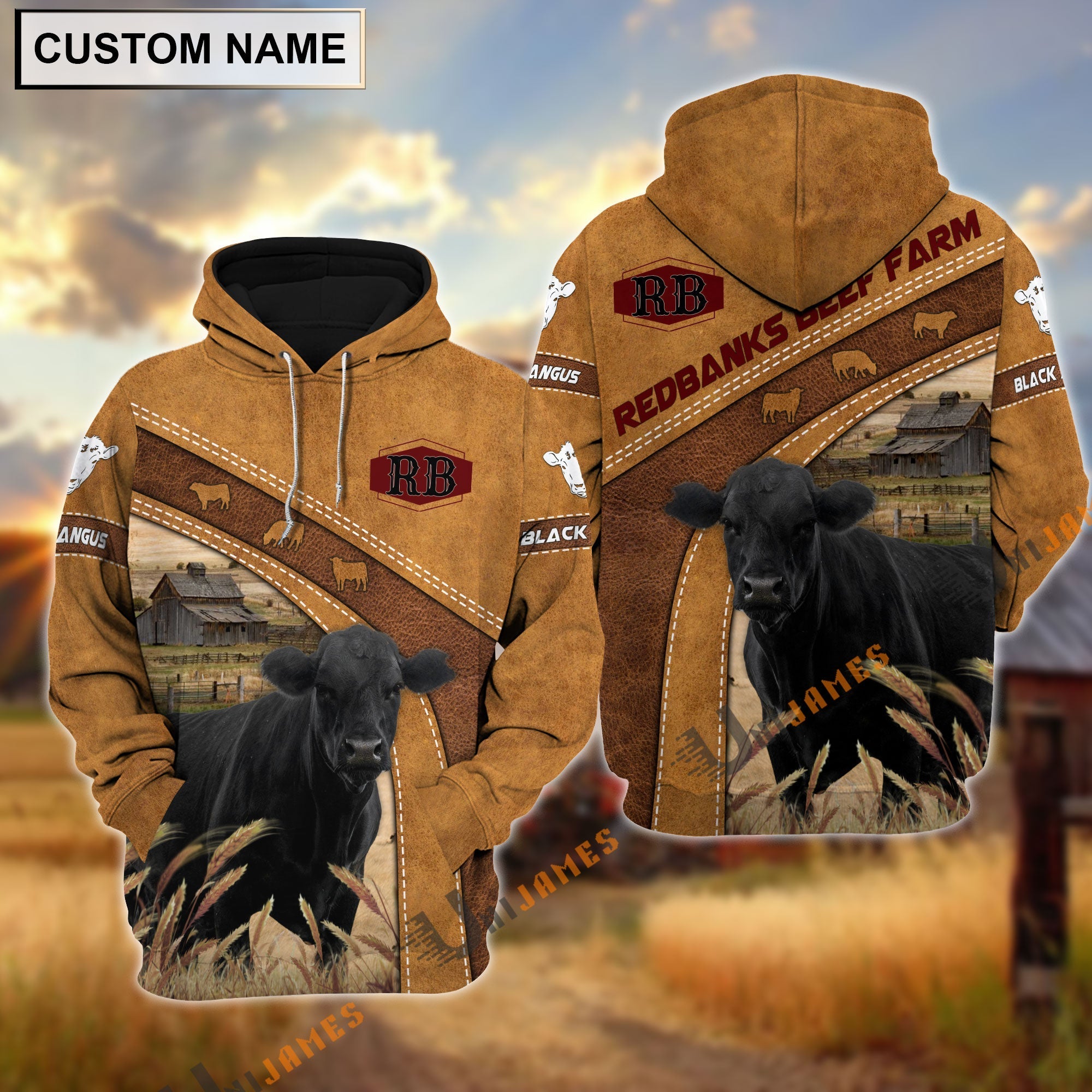 Personalized Name Farm Black Angus Cattle Hoodie For Redbanks Beef Farm