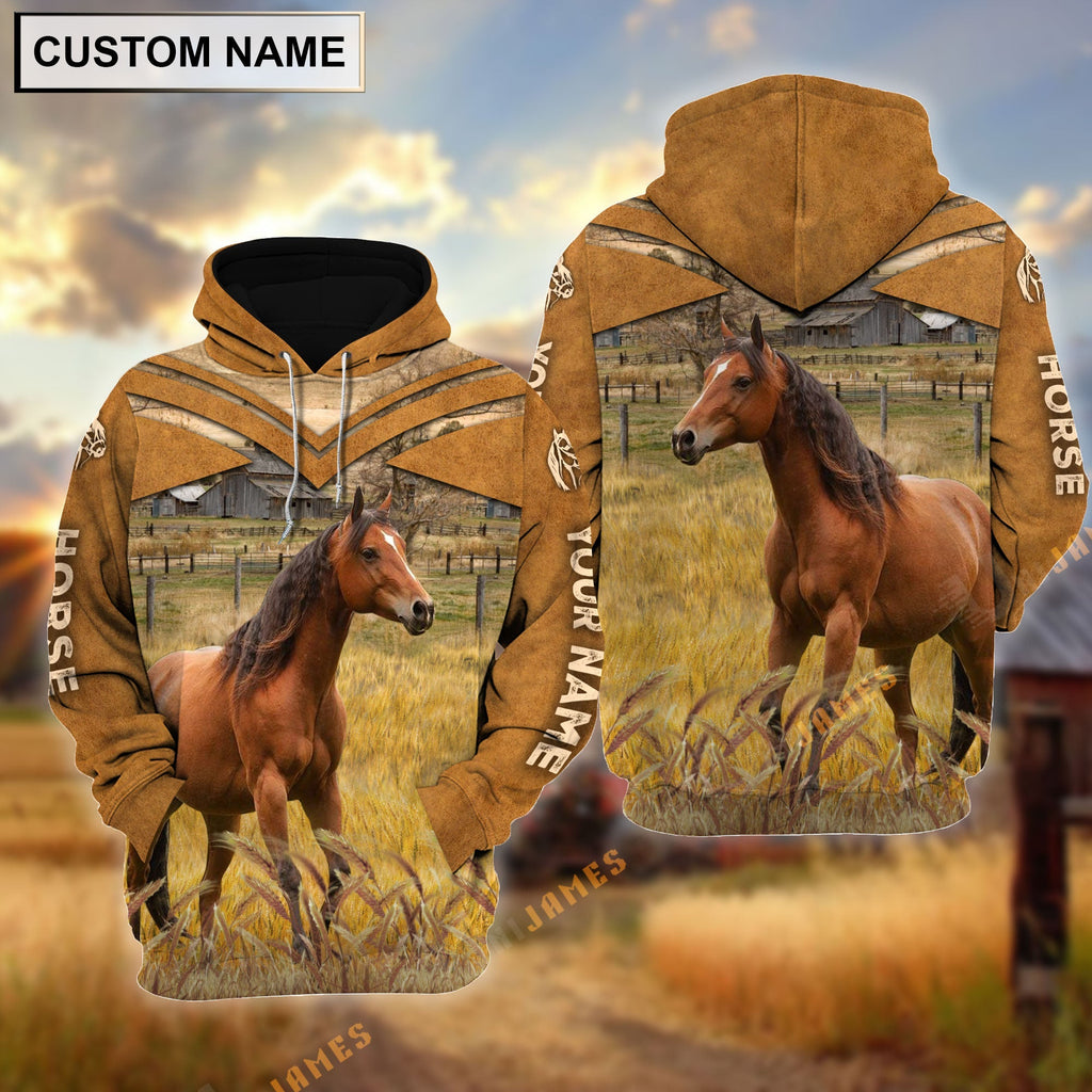 Personalized Name Horse Brown Pattern 3D Hoodie