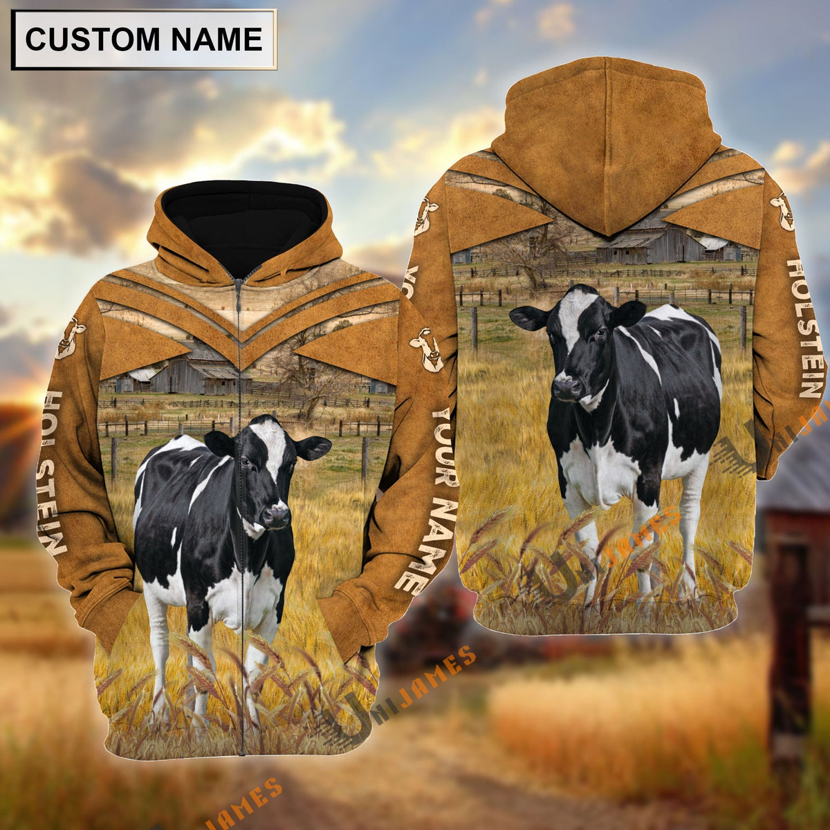 Personalized Name Holstein Brown Pattern 3D Hoodie