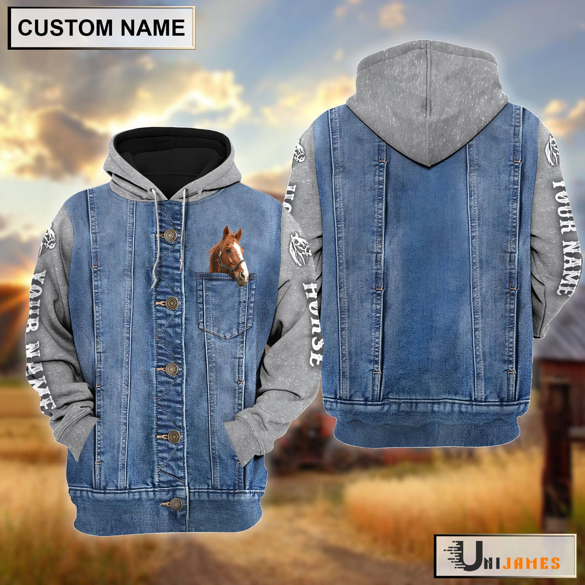 Horse Jean Pocket Pattern Personalized Hoodie