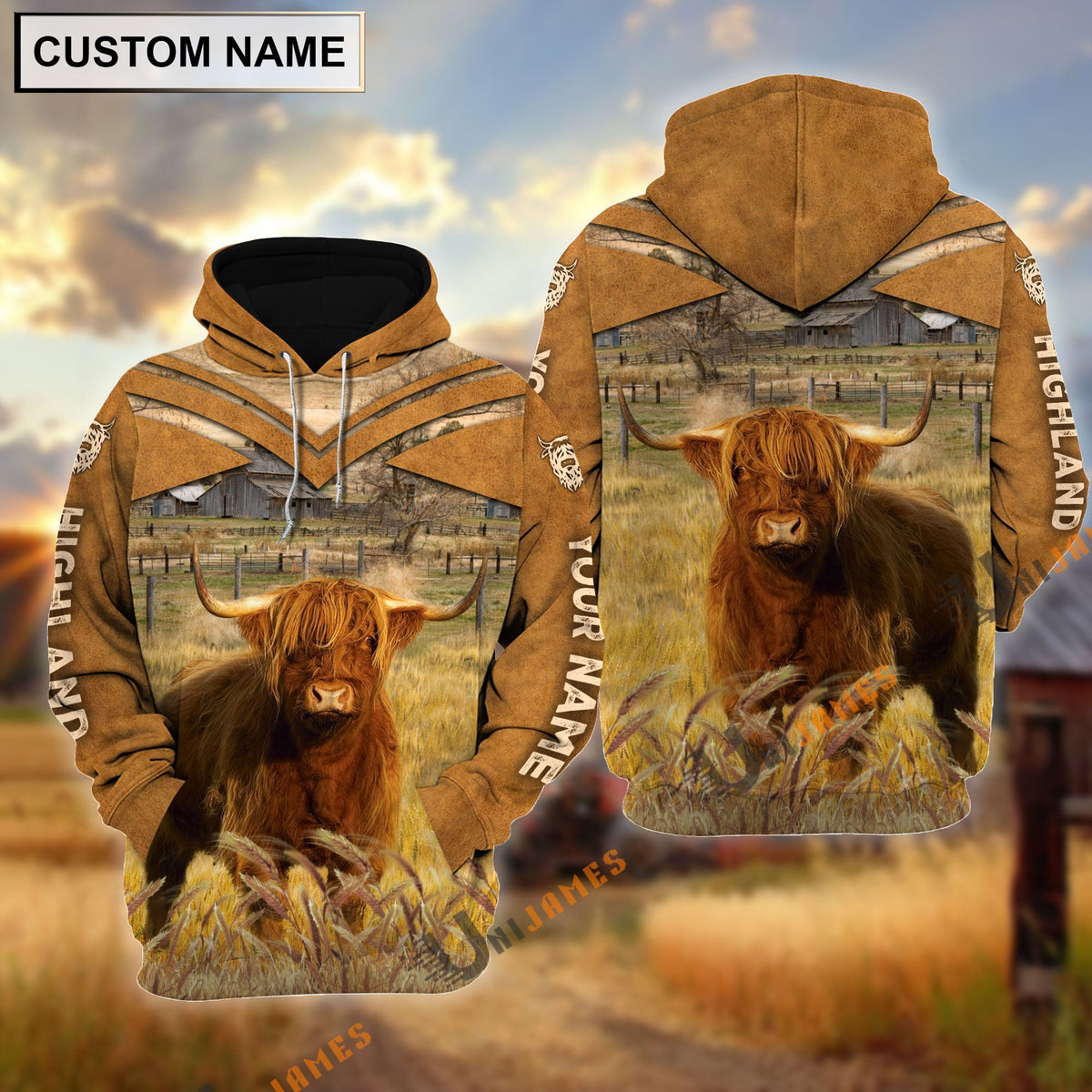 Personalized Name Highland Brown Pattern 3D Hoodie