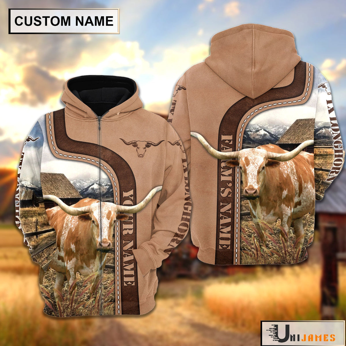 Personalized Name Texas Longhorn Light Brown Hoodie