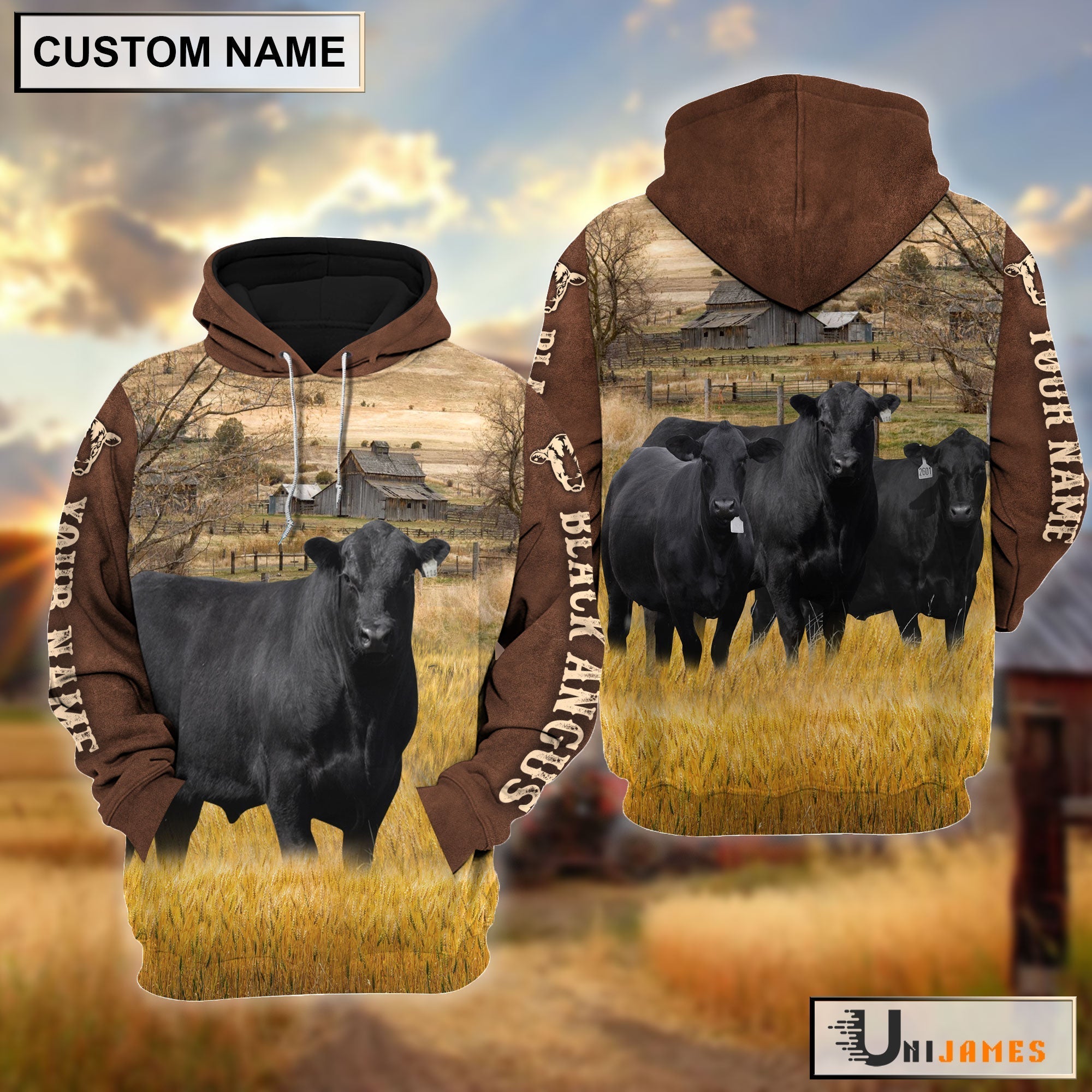 Black Angus Brown Sleeve Personalized Hoodie