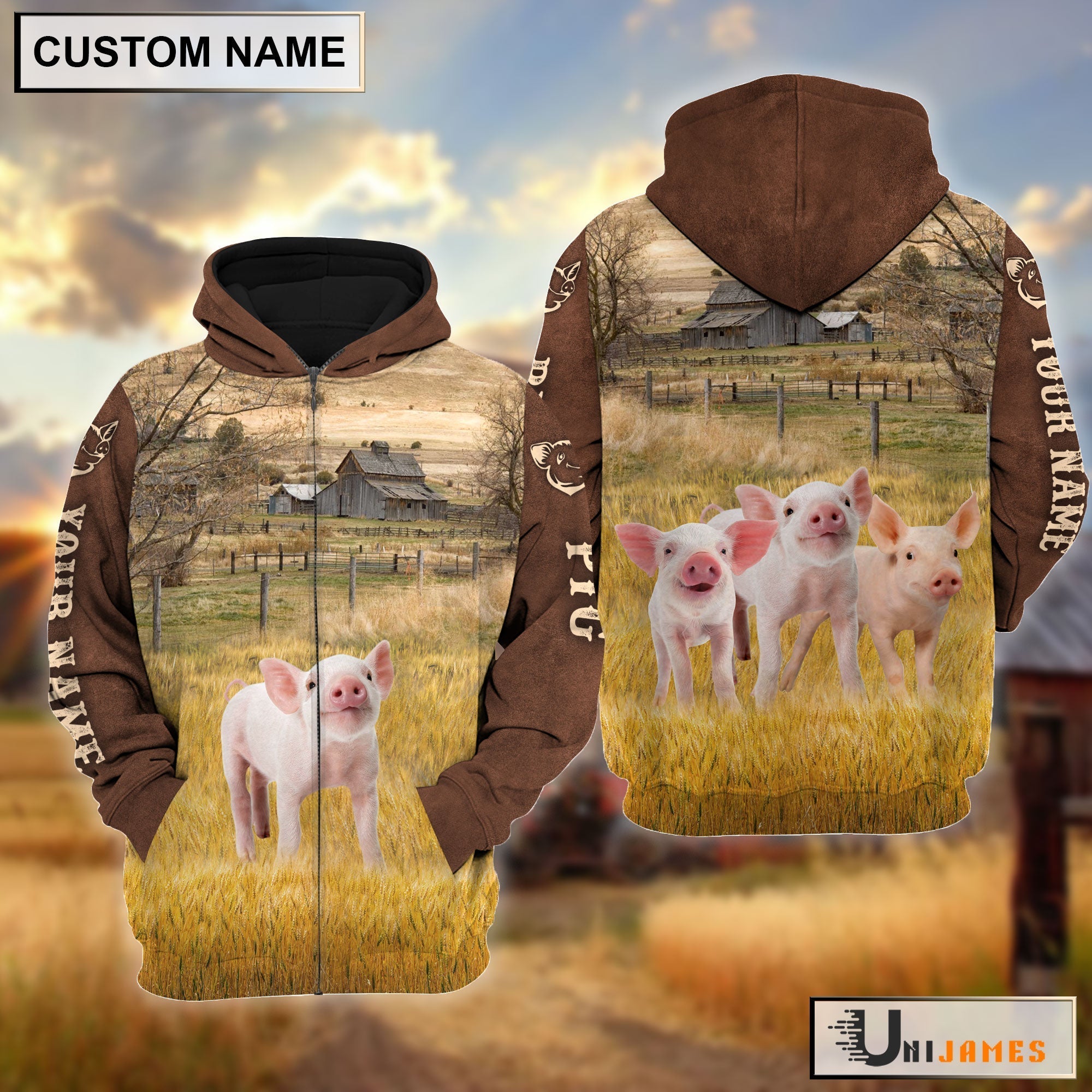 Pig Brown Sleeve Personalized Hoodie