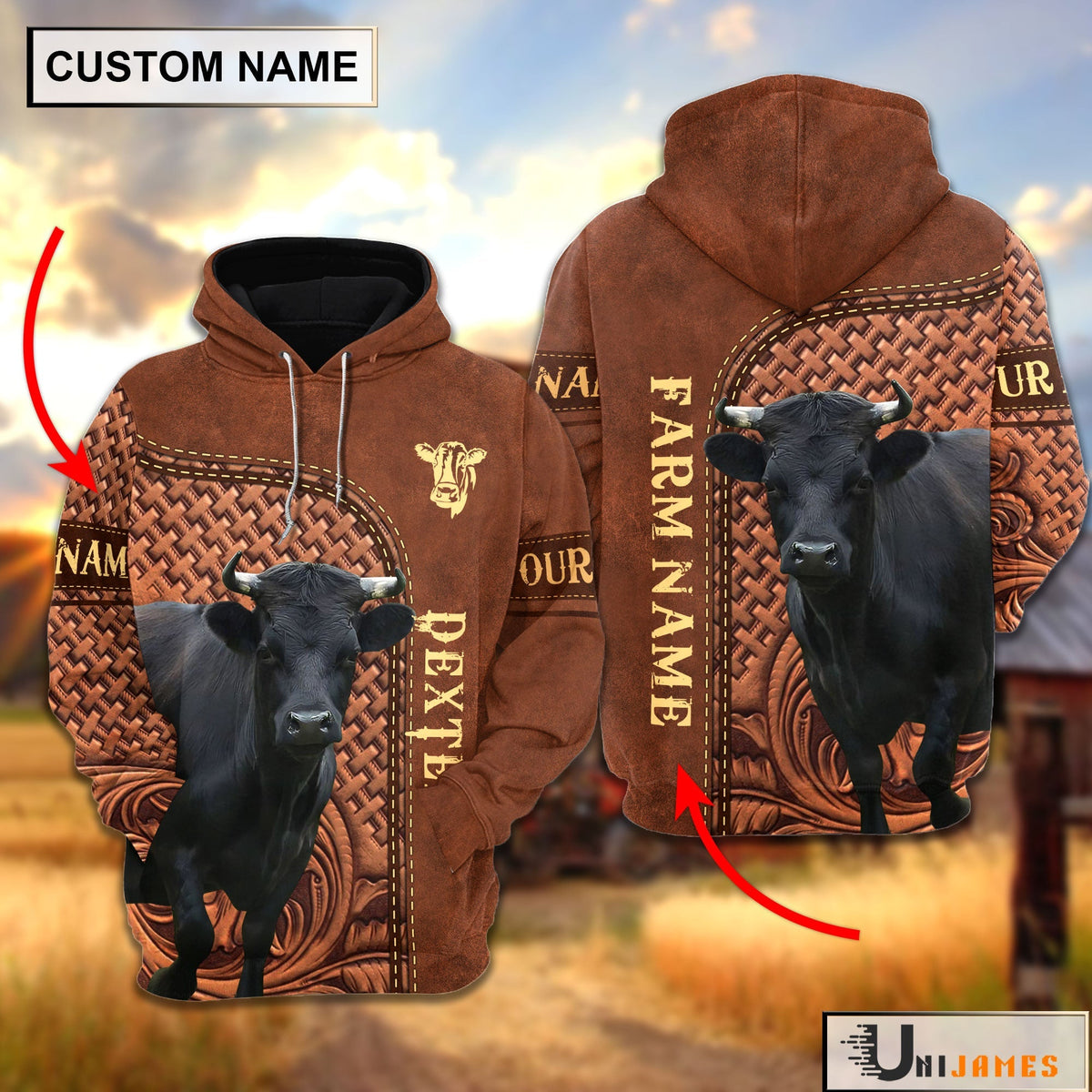 Dexter Cattle Farming Life Personalized Name & Farm Name Hoodie