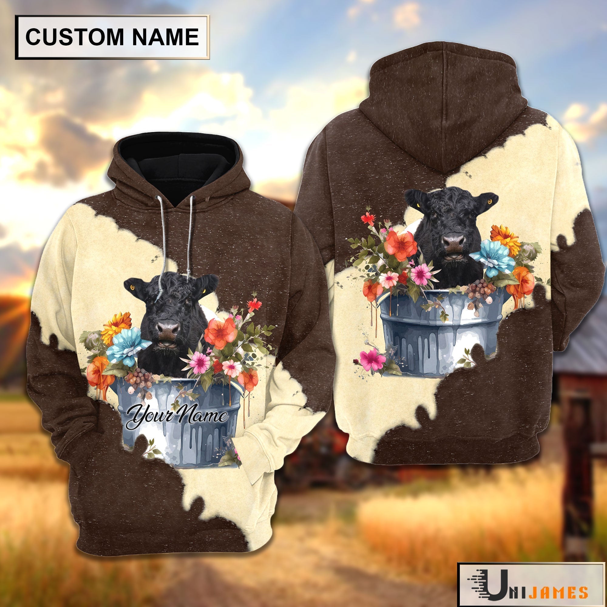 Belted Galloway In Bucket Brown Tie Dye Personalized Hoodie