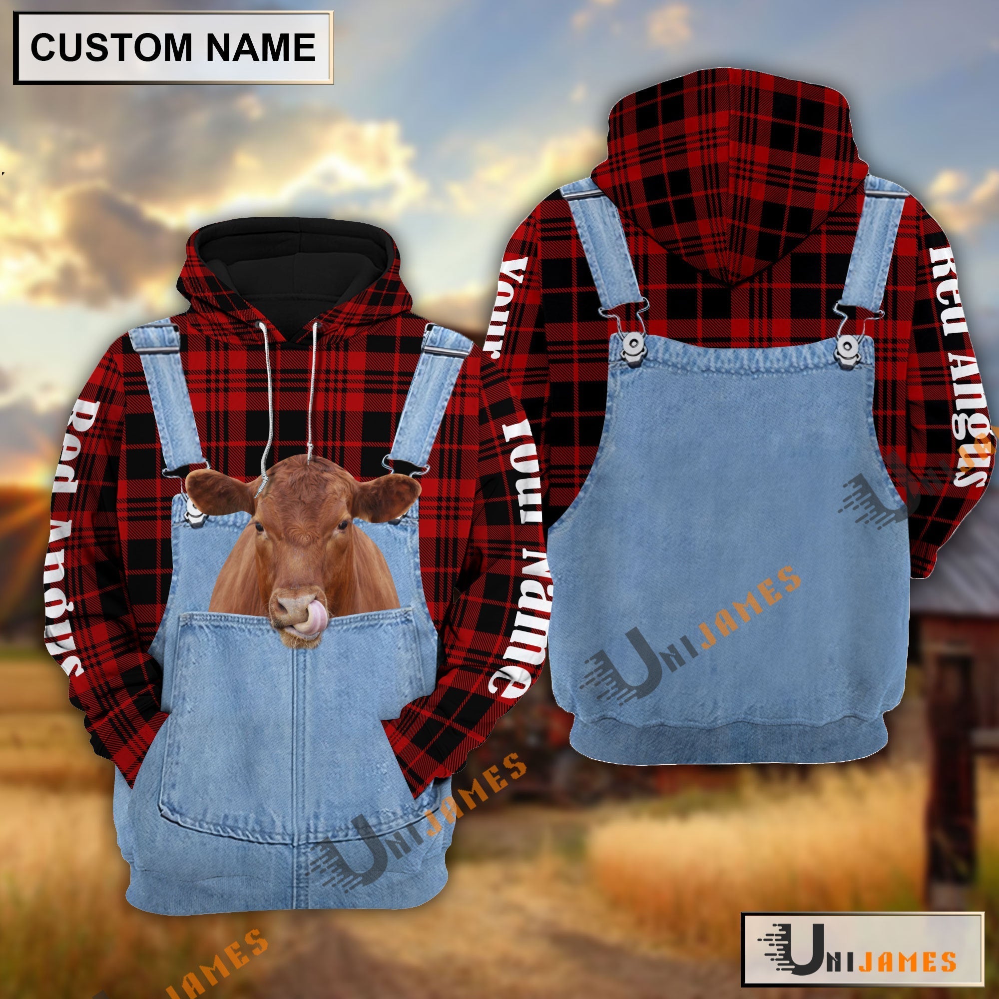 Red Angus Red Jeans Pattern Personalized Name 3D Hoodie