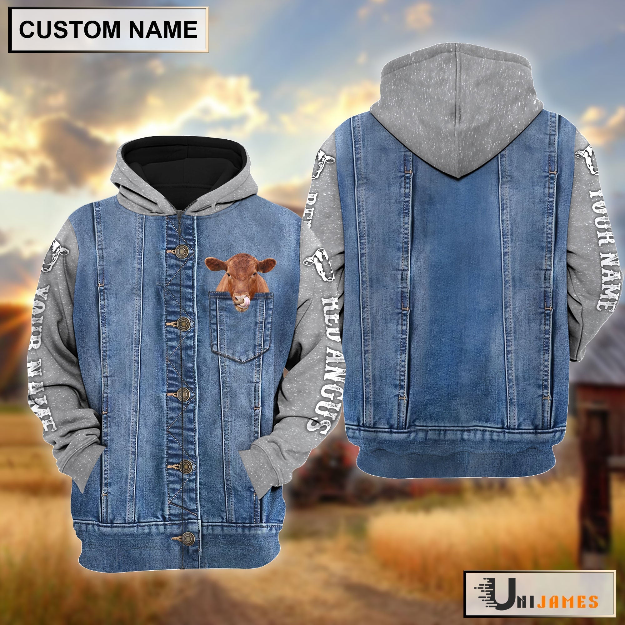 Red Angus Jean Pocket Pattern Personalized Hoodie
