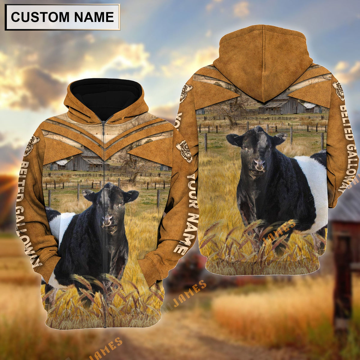 Personalized Name Belted Galloway Brown Pattern 3D Hoodie