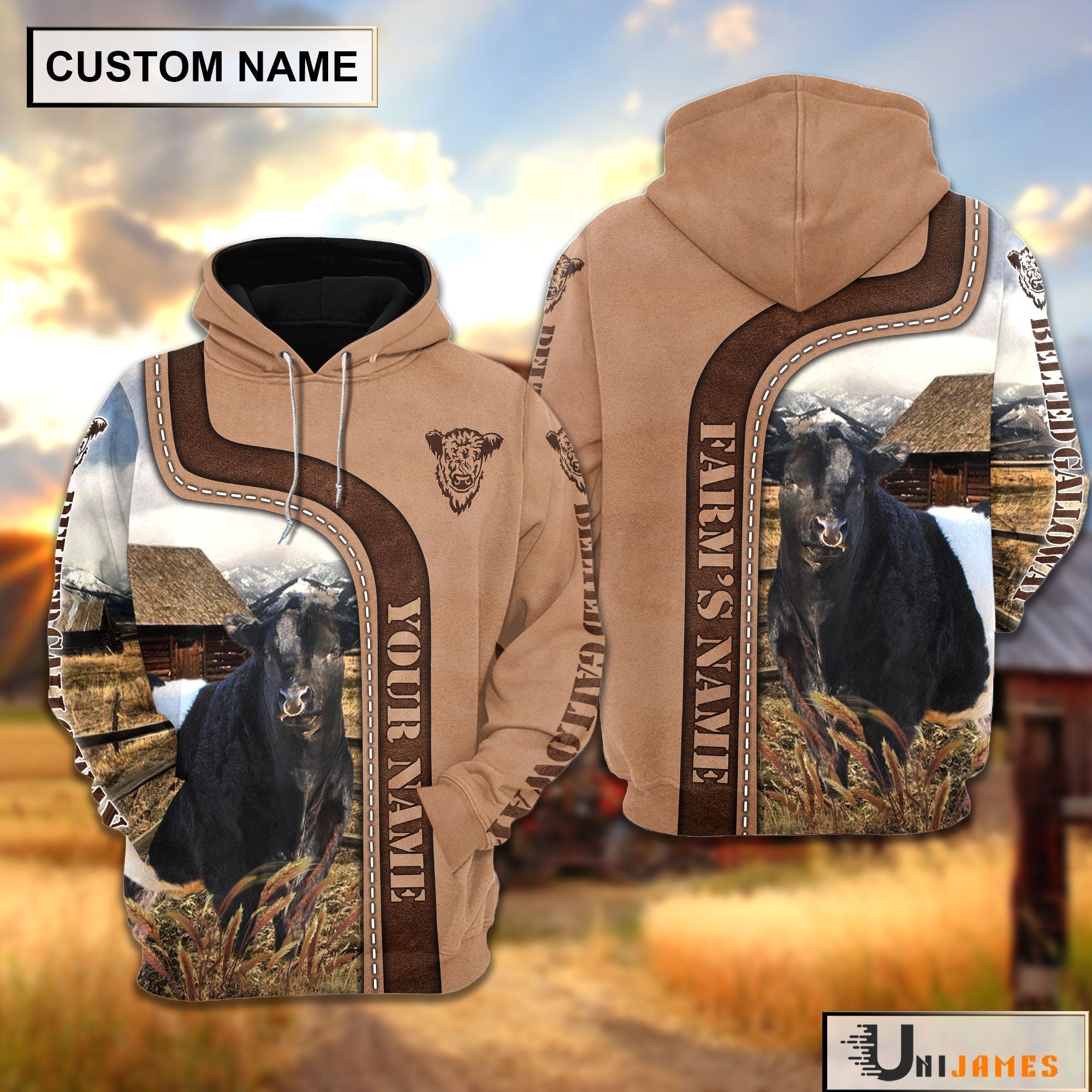 Personalized Name Belted Galloway Light Brown Hoodie