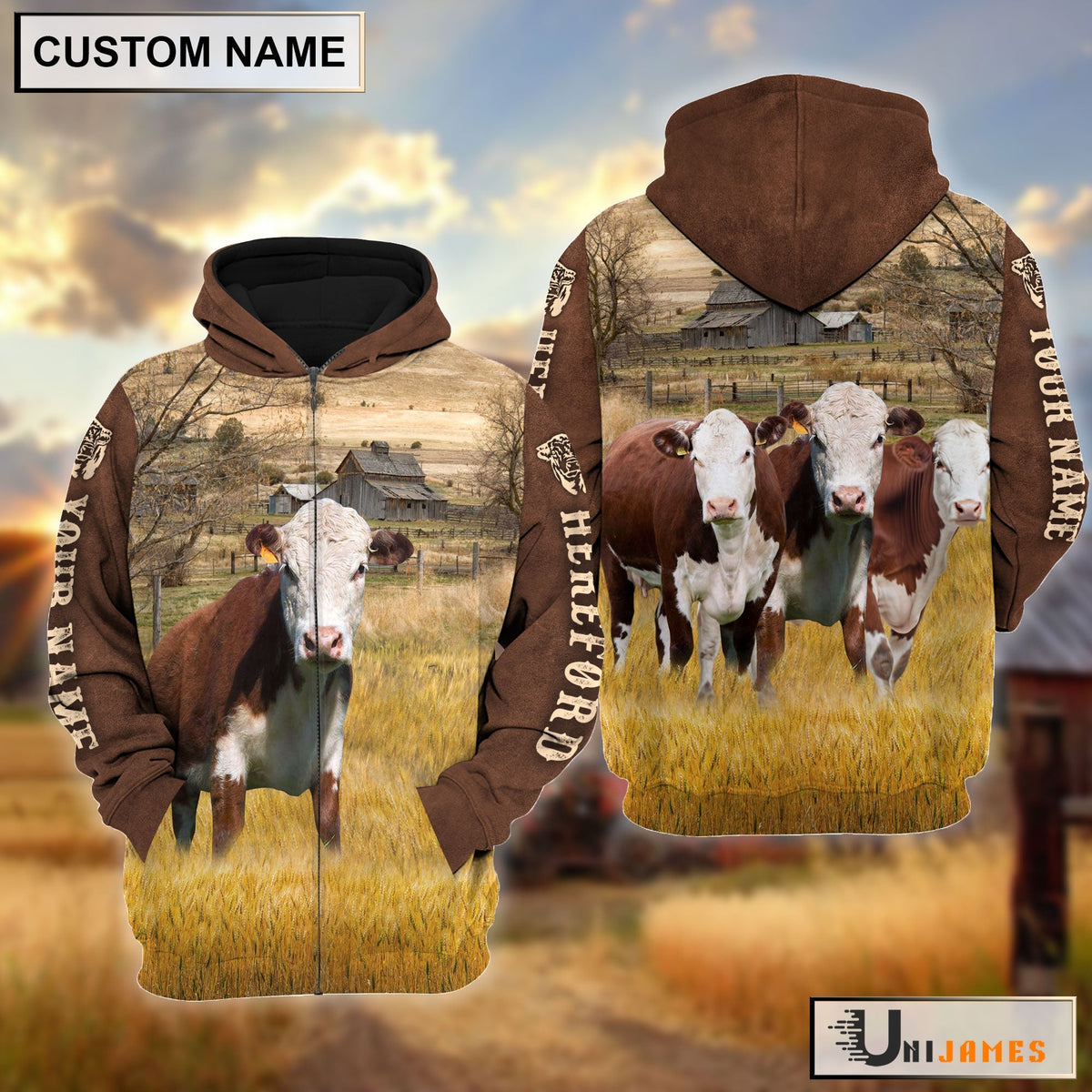 Hereford Brown Sleeve Personalized Hoodie