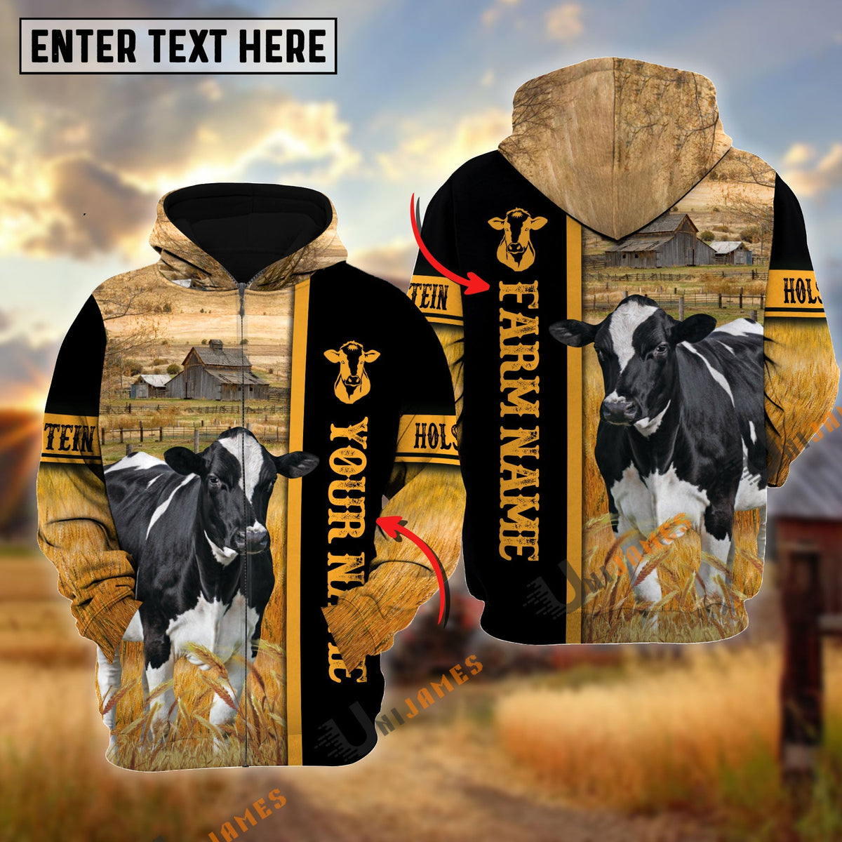 Holstein Autumn Farming Personalized Name, Farm Name 3D Hoodie