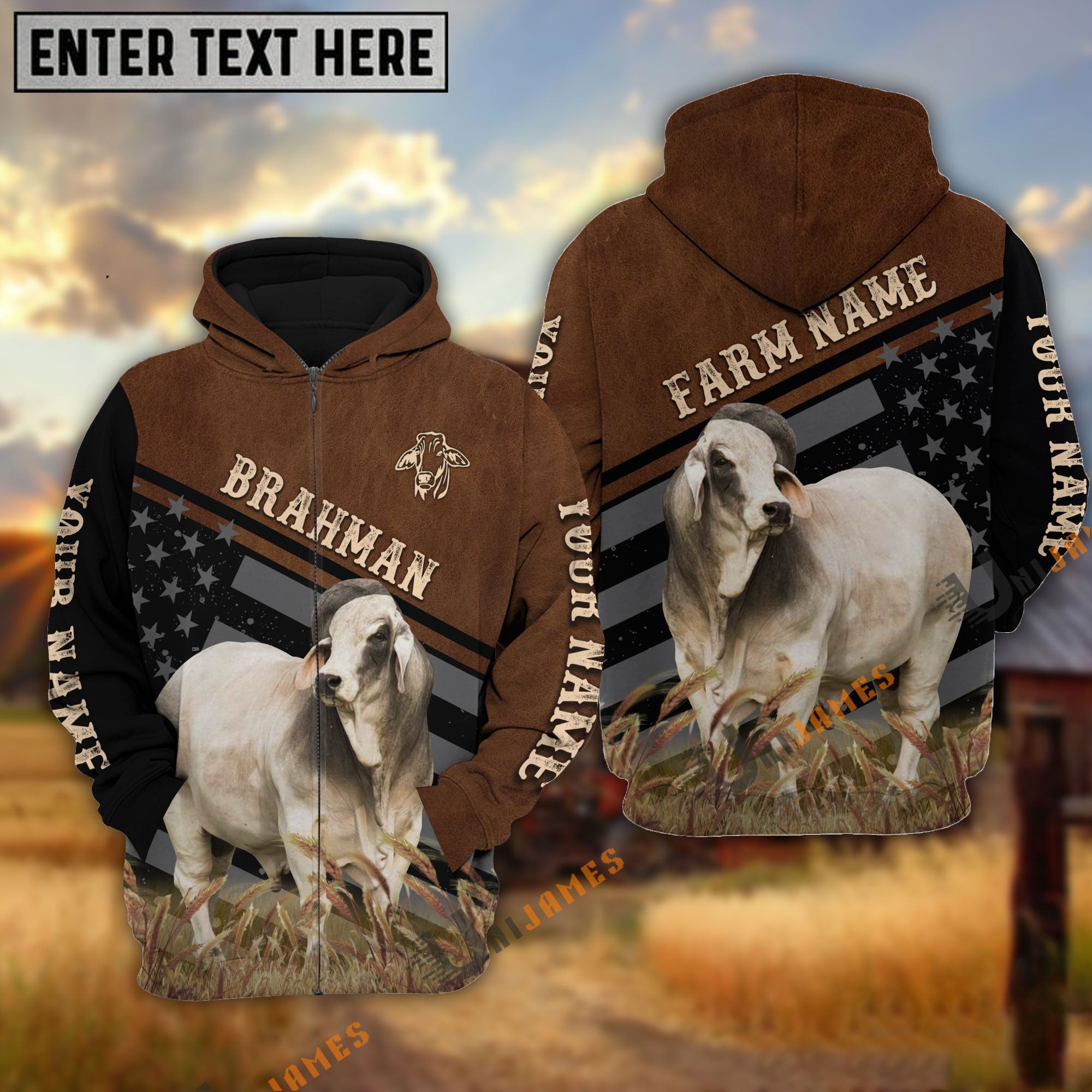 Brahman Black & Brown Flag Pattern Personalized Hoodie