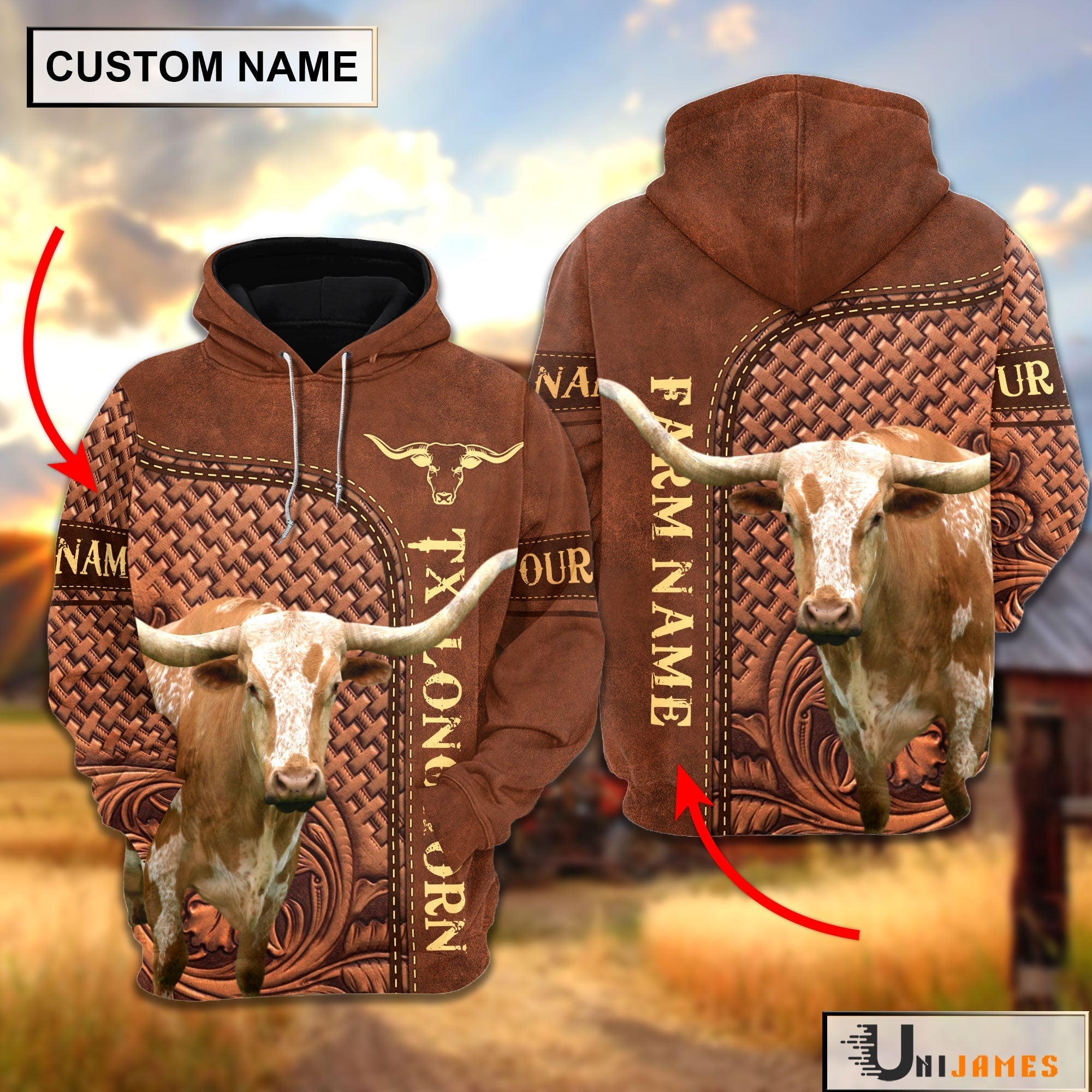 Texas Longhorn Cattle Farming Life Personalized Name & Farm Name Hoodie