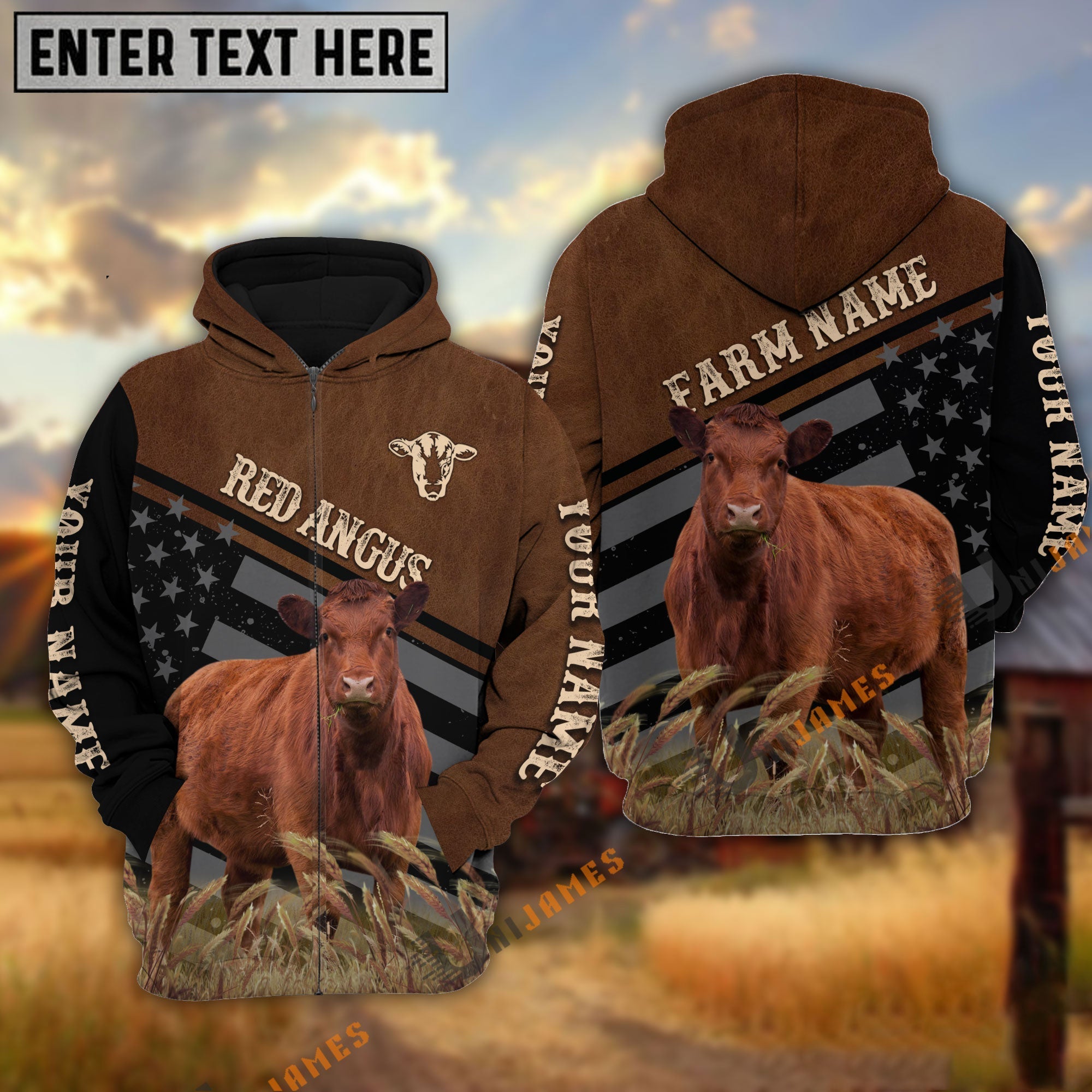 Red Angus Black & Brown Flag Pattern Personalized Hoodie