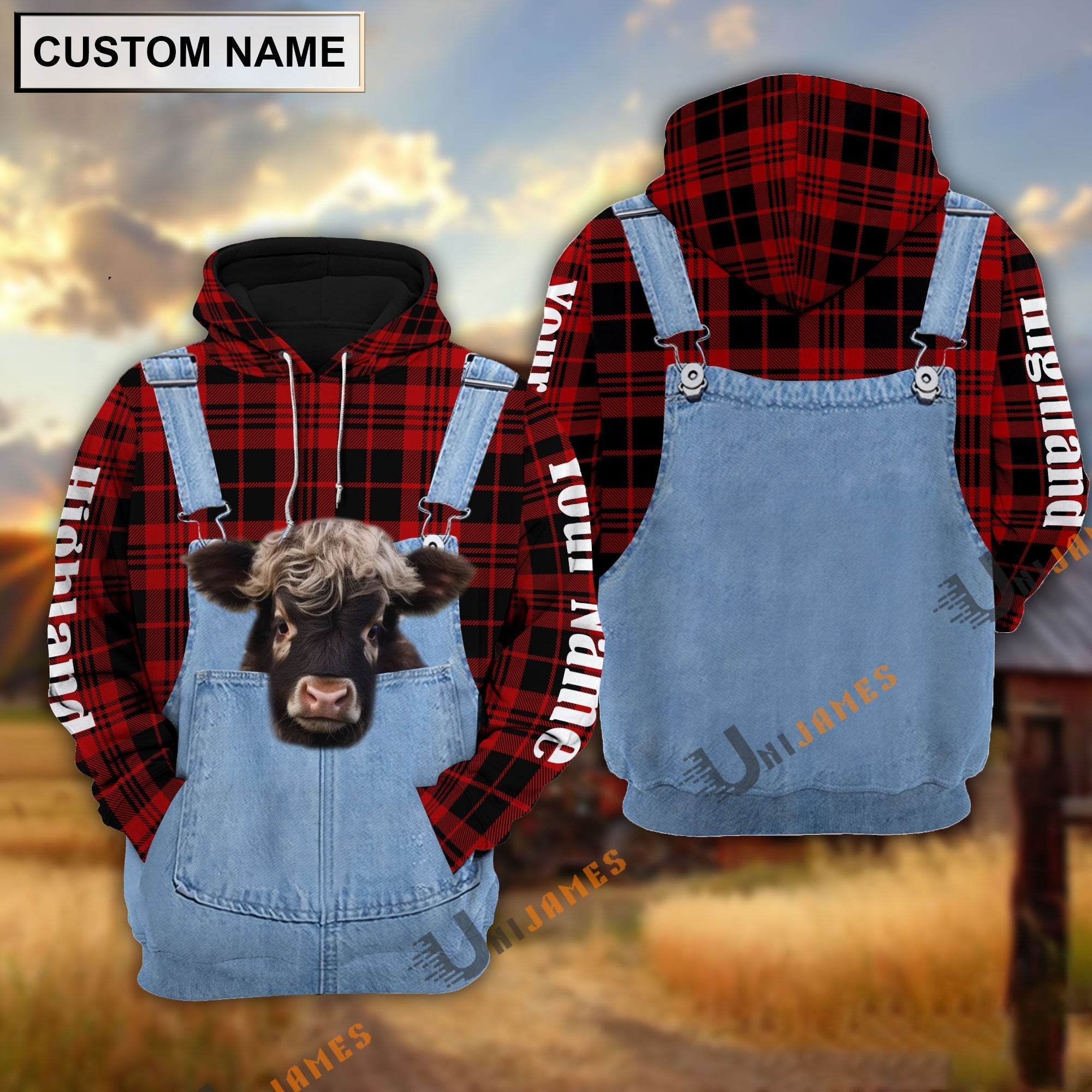 Beautiful Highland Red Jeans Pattern Personalized Name 3D Hoodie