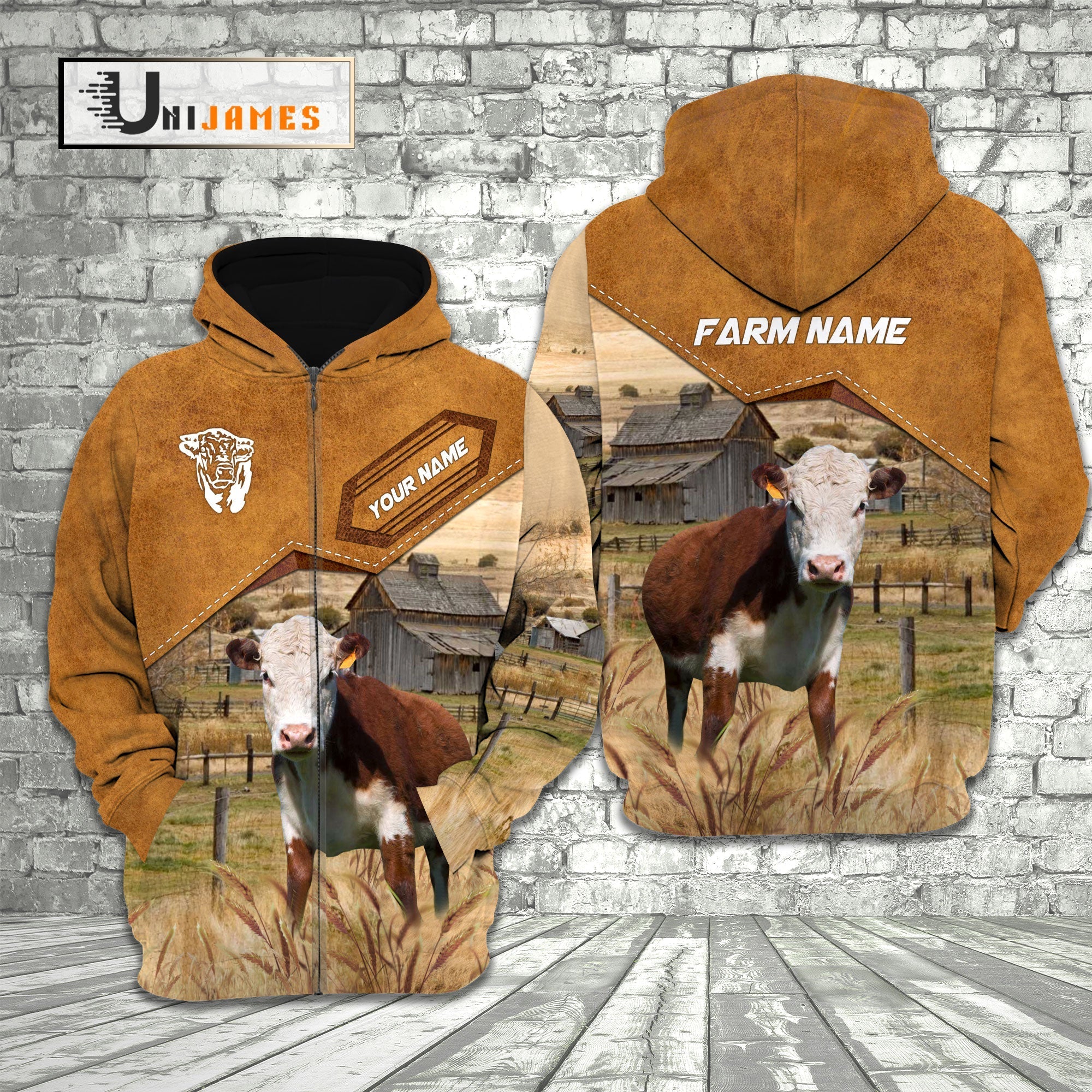 Hereford Cattle Personalized Name Farming Life 3D Hoodie