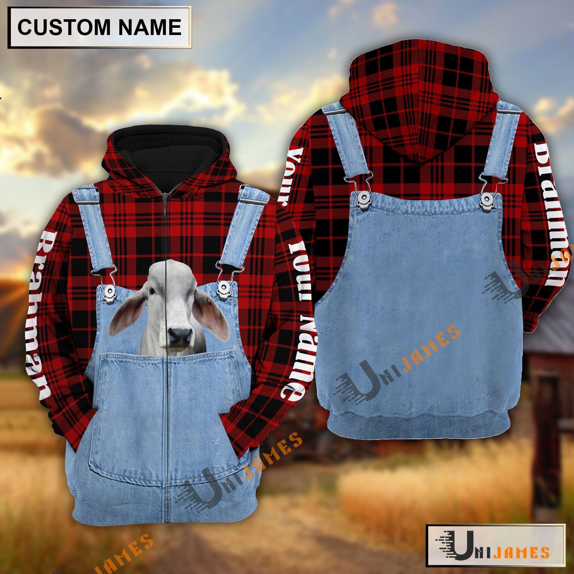 Brahman Red Jeans Pattern Personalized Name 3D Hoodie