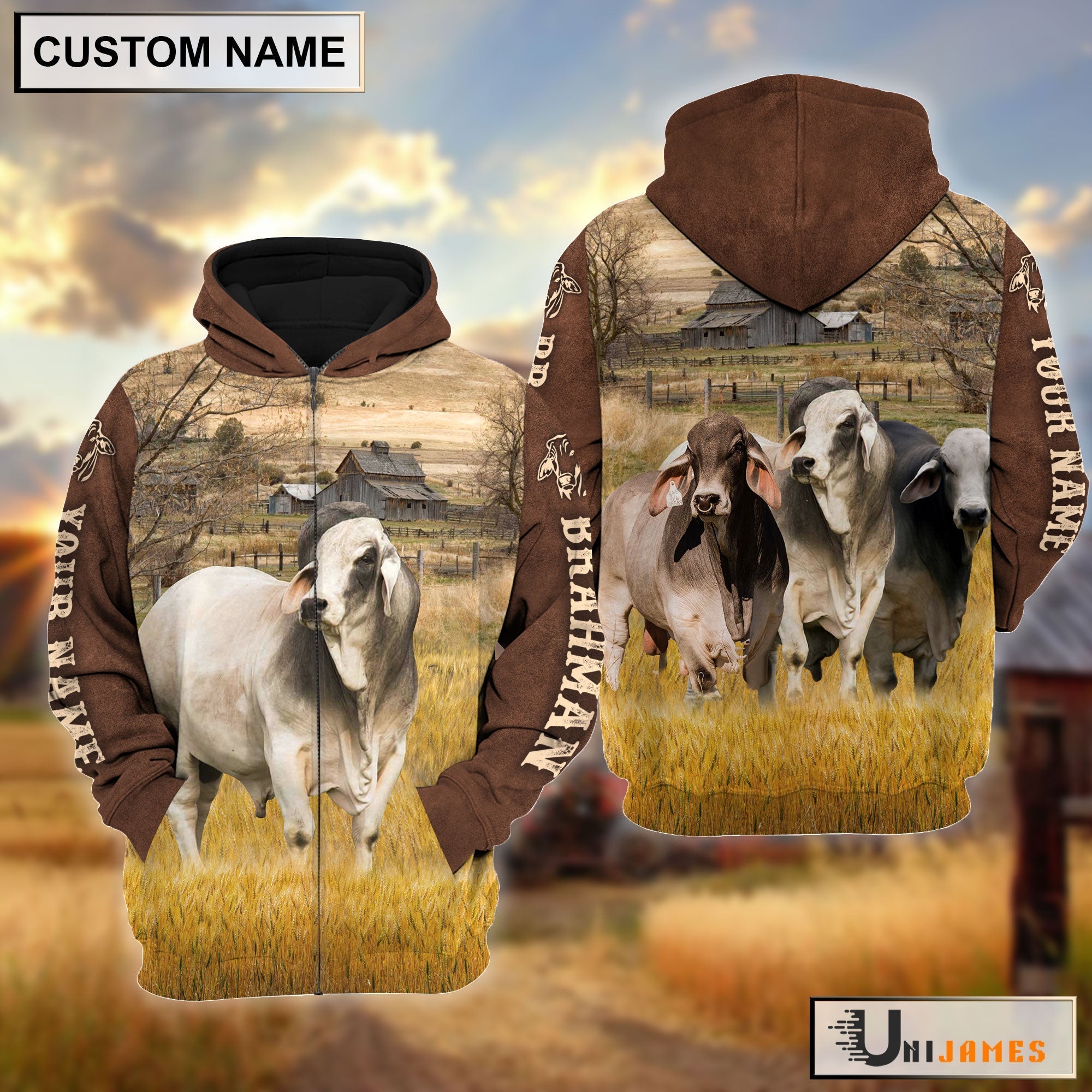 Brahman Brown Sleeve Personalized Hoodie