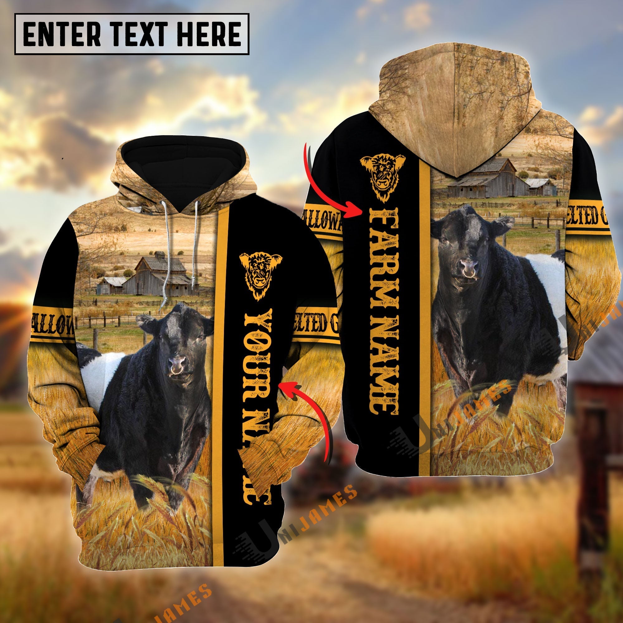 Belted Galloway Autumn Farming Personalized Name, Farm Name 3D Hoodie