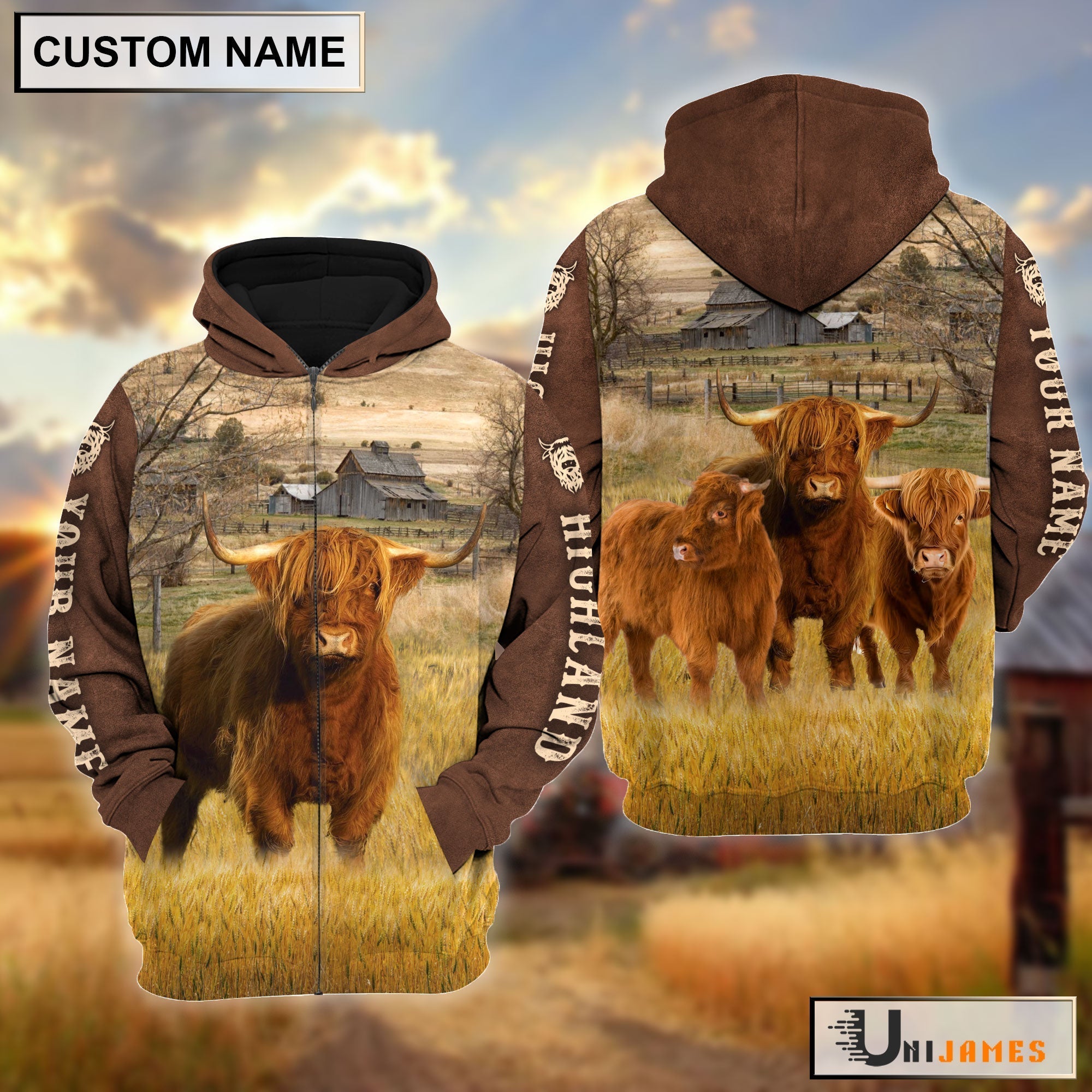 Highland Brown Sleeve Personalized Hoodie