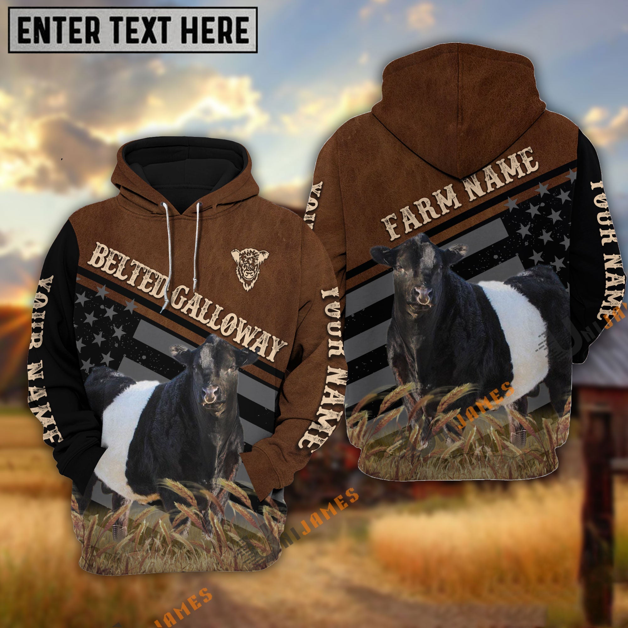 Belted Galloway Black & Brown Flag Pattern Personalized Hoodie