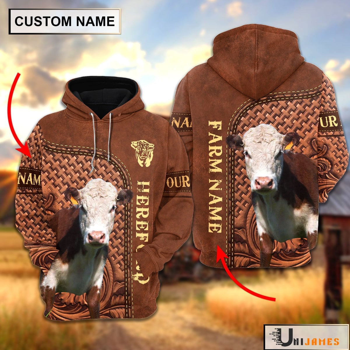 Hereford Cattle Farming Life Personalized Name & Farm Name Hoodie