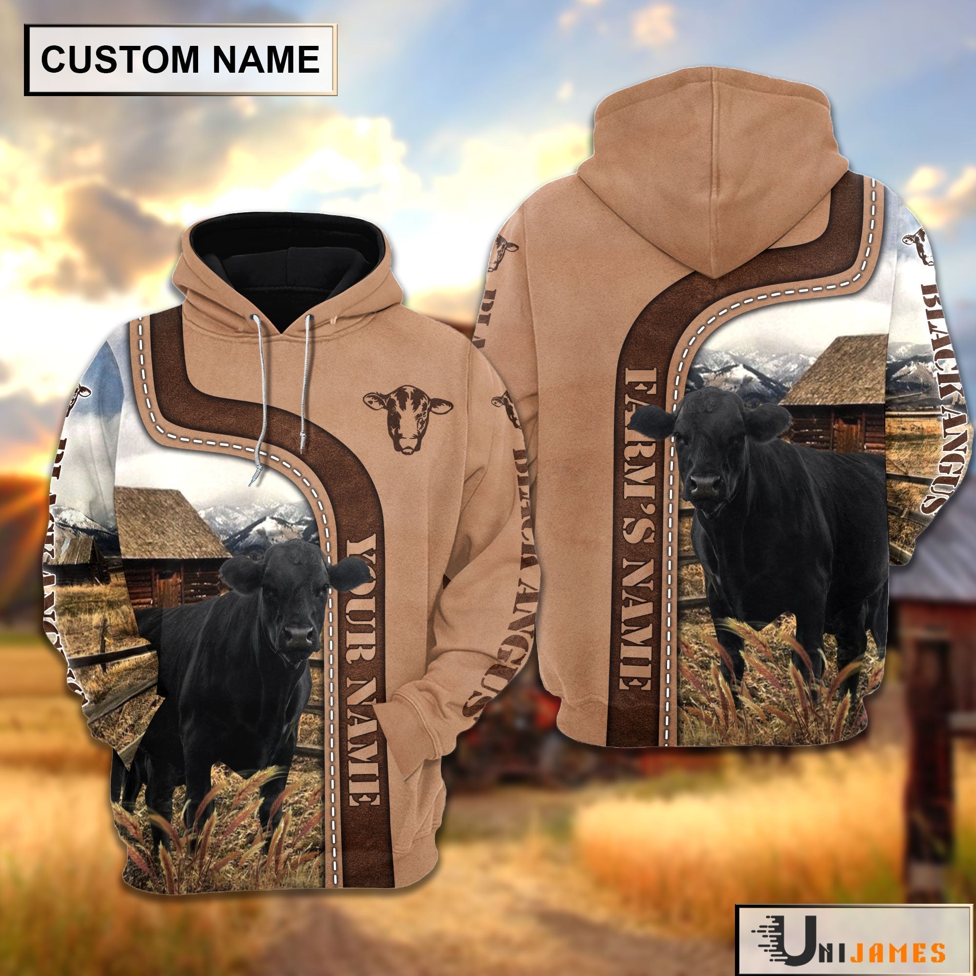 Personalized Name Black Angus Light Brown Hoodie