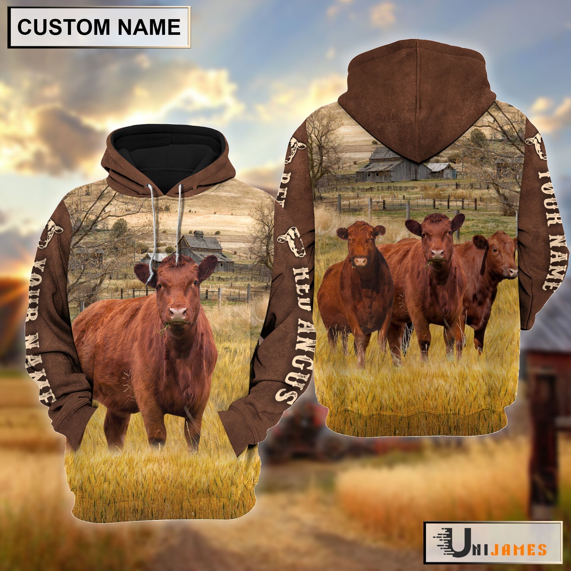 Red Angus Brown Sleeve Personalized Hoodie