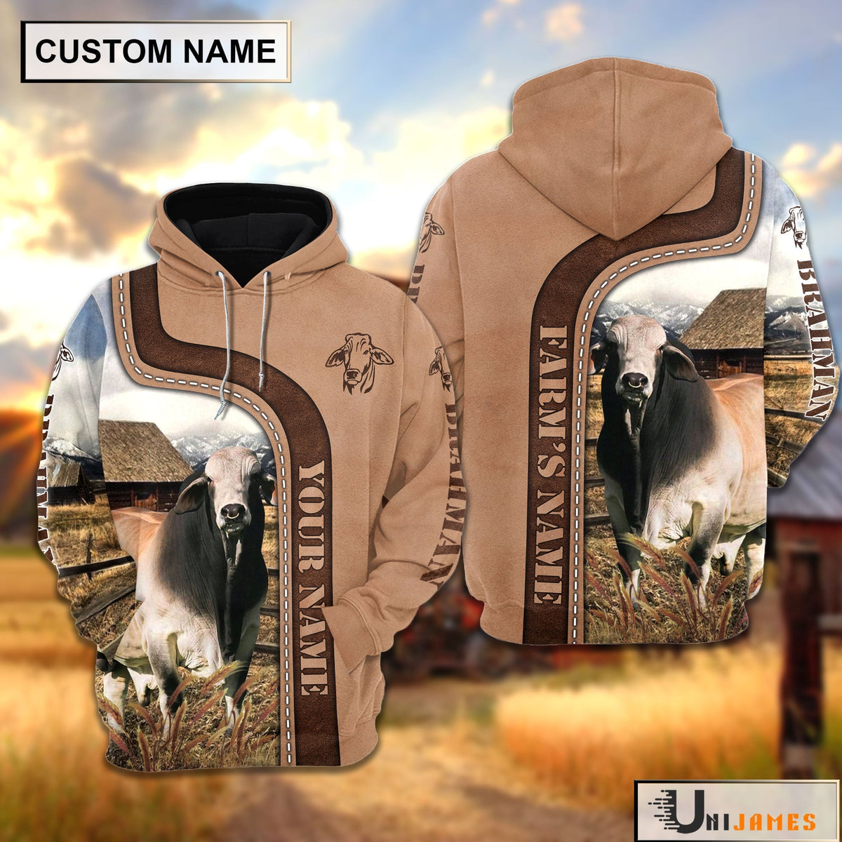 Personalized Name Brahman Light Brown Hoodie