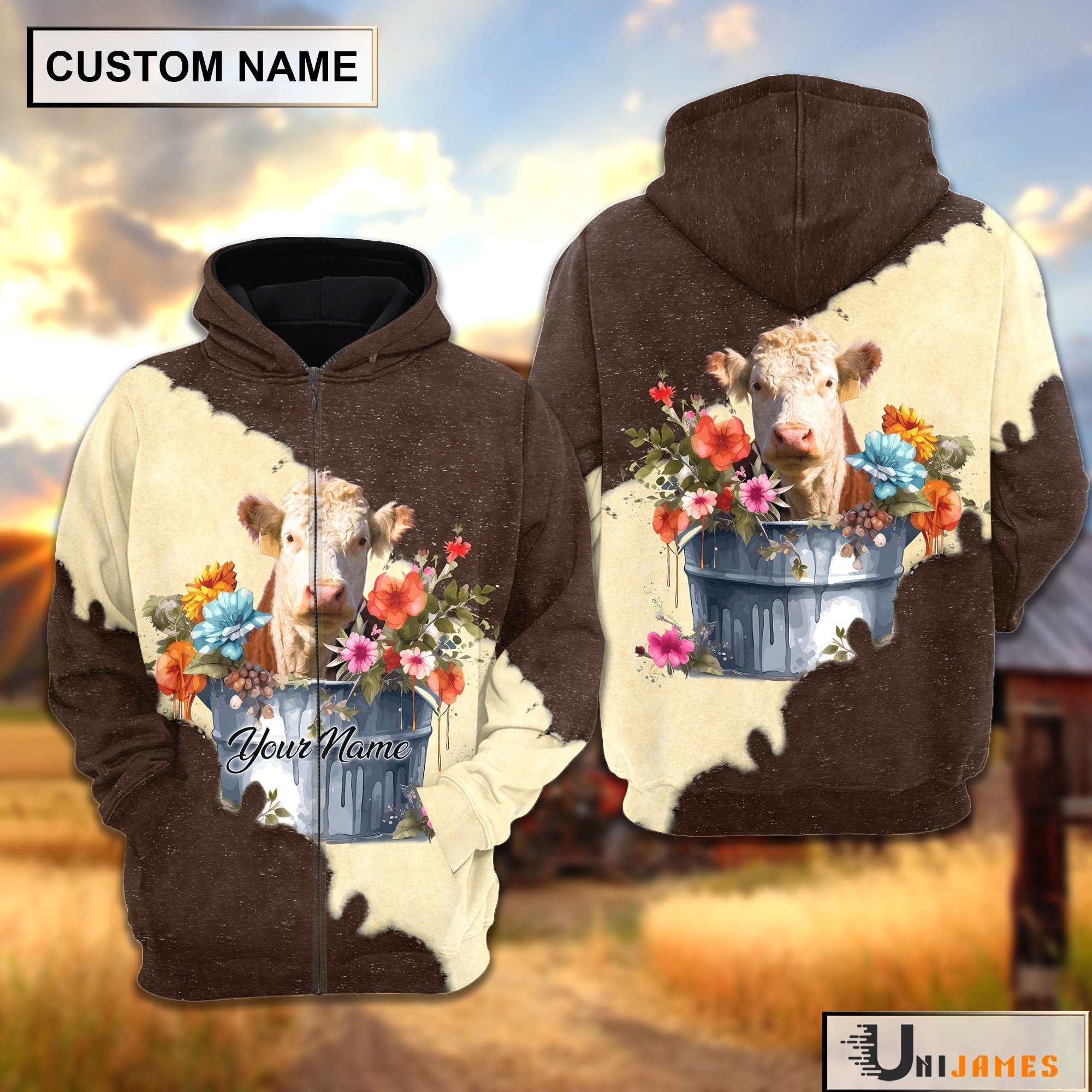 Hereford In Bucket Brown Tie Dye Personalized Hoodie