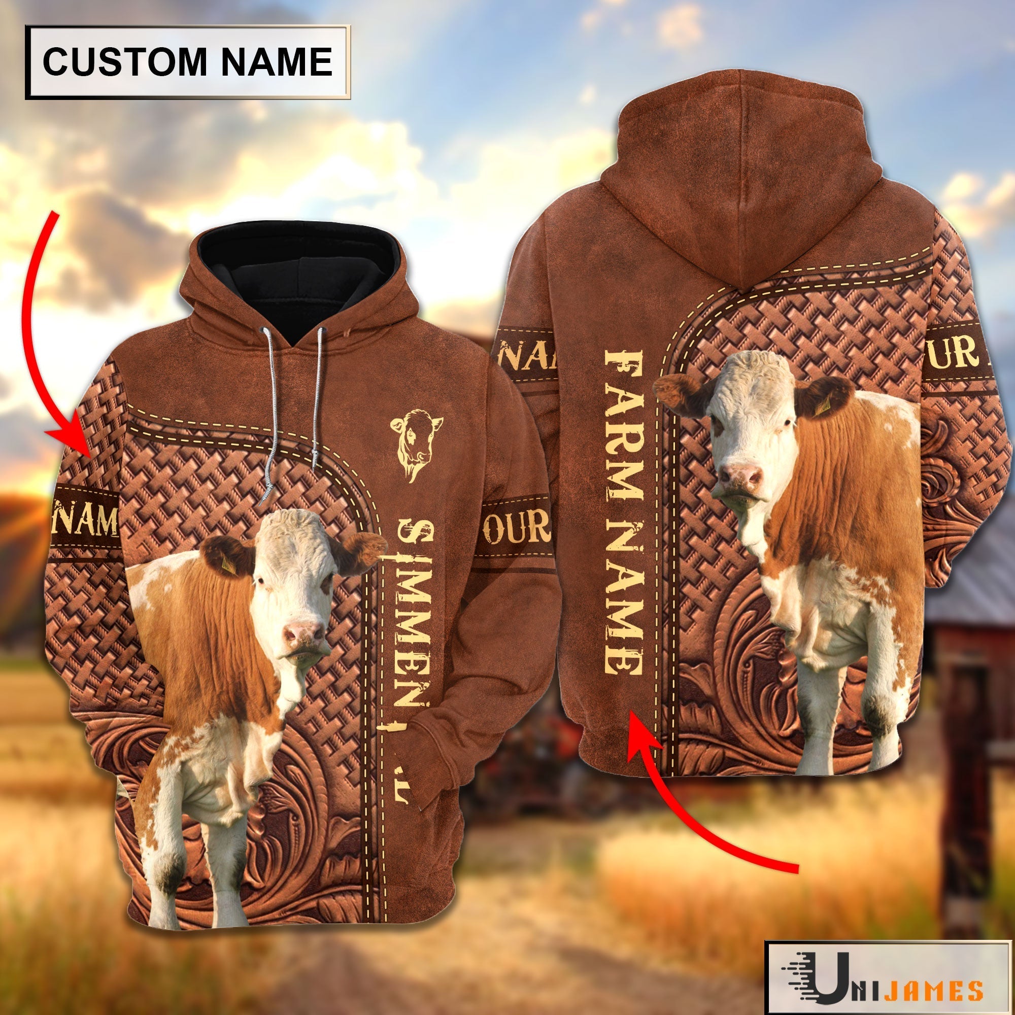 Simmental Cattle Farming Life Personalized Name & Farm Name Hoodie
