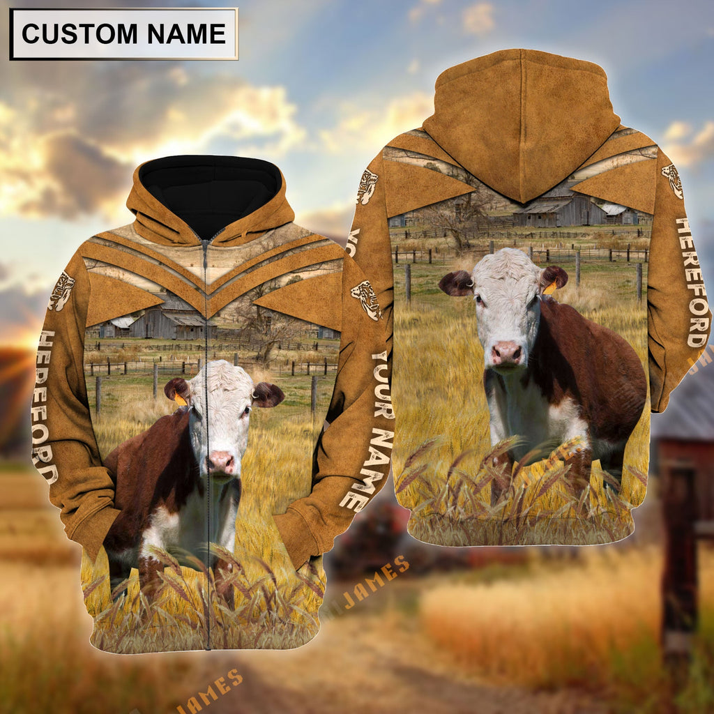 Personalized Name Hereford Brown Pattern 3D Hoodie