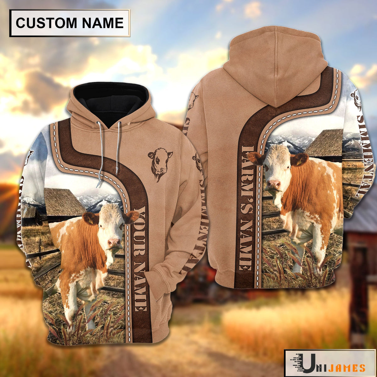 Personalized Name Simmental Light Brown Hoodie