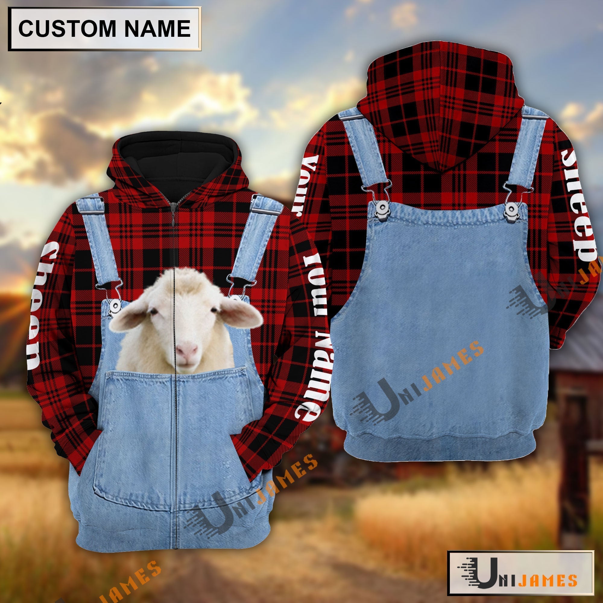 Sheep Red Jeans Pattern Personalized Name 3D Hoodie