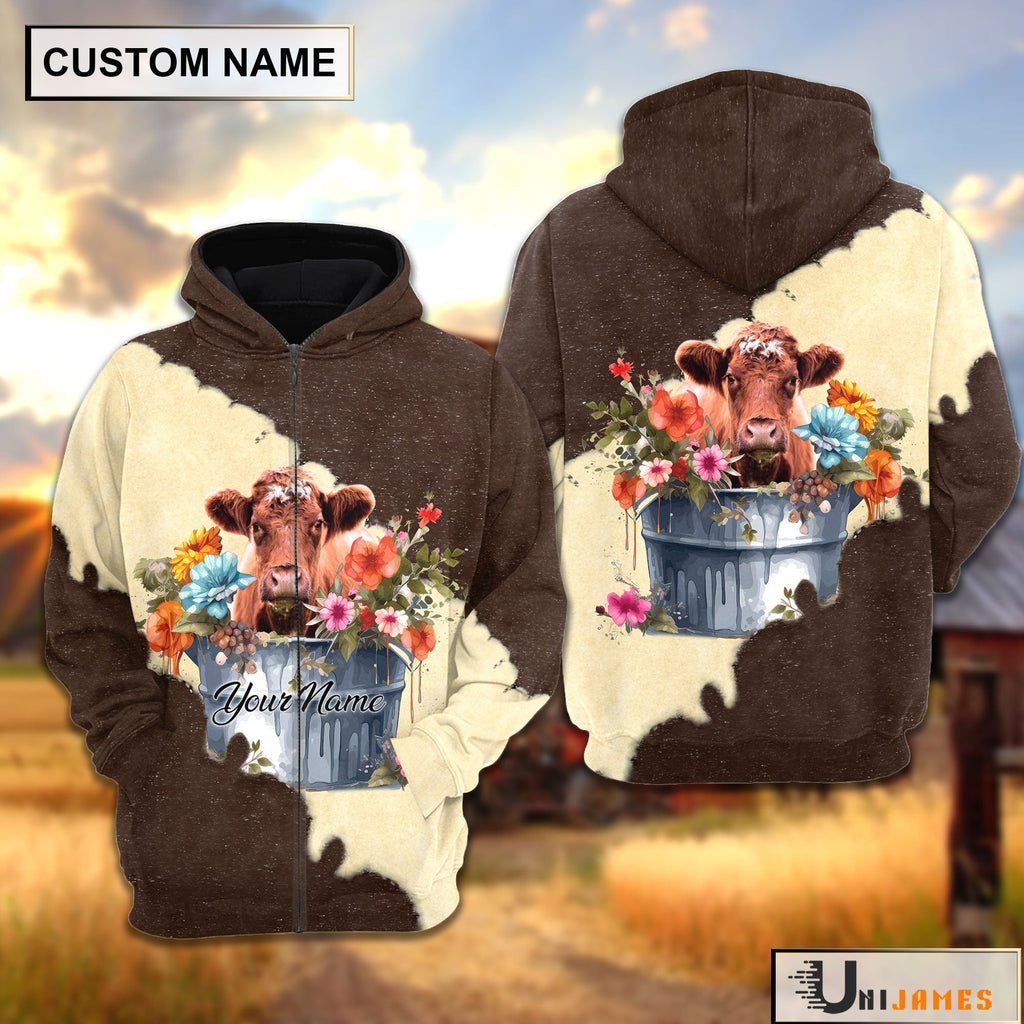 Shorthorn In Bucket Brown Tie Dye Personalized Hoodie