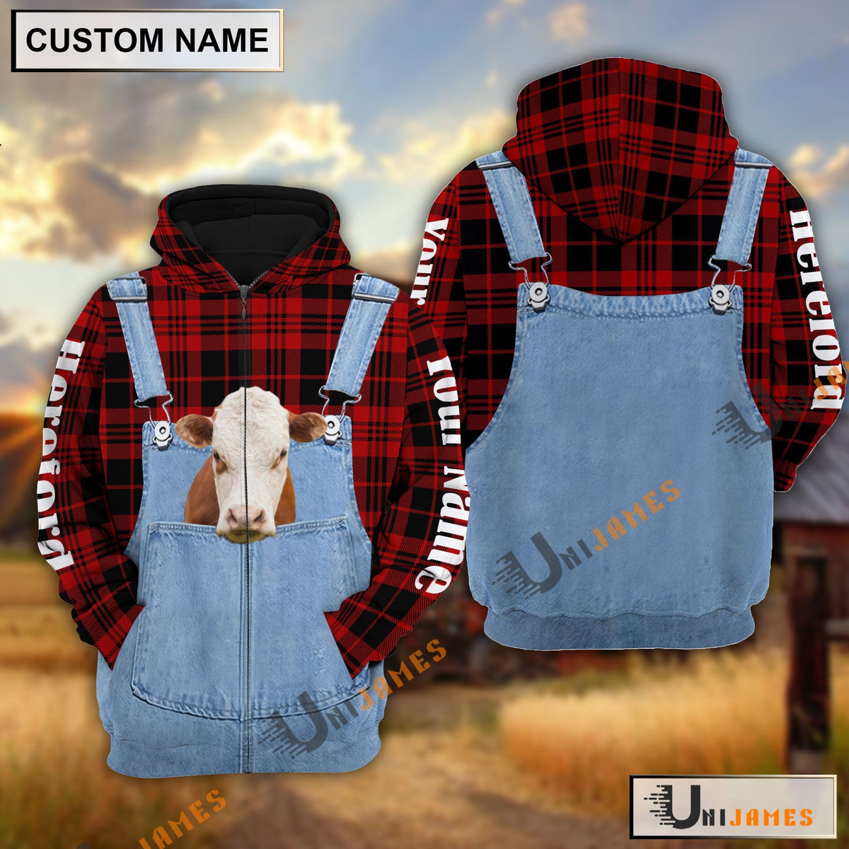 Hereford Red Jeans Pattern Personalized Name 3D Hoodie