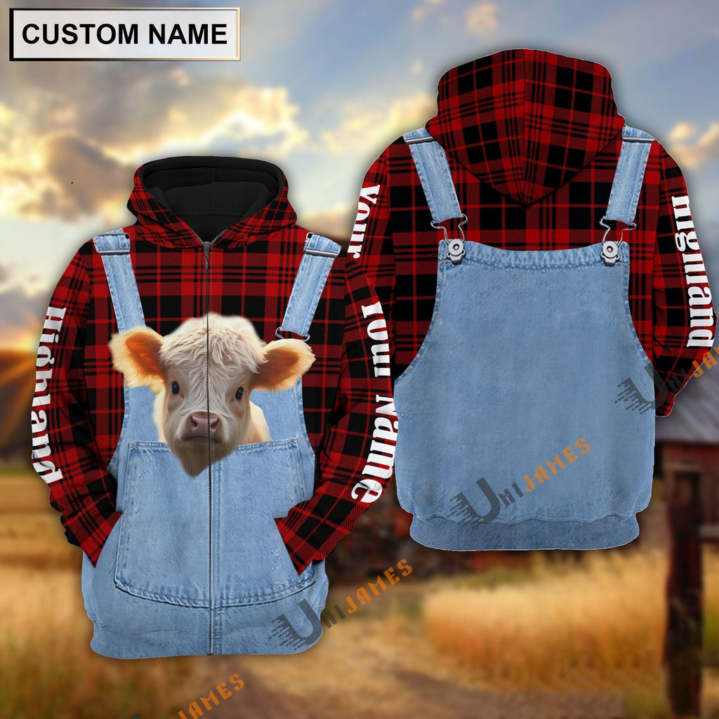Beautiful Highland Red Jeans Pattern Personalized Name 3D Hoodie