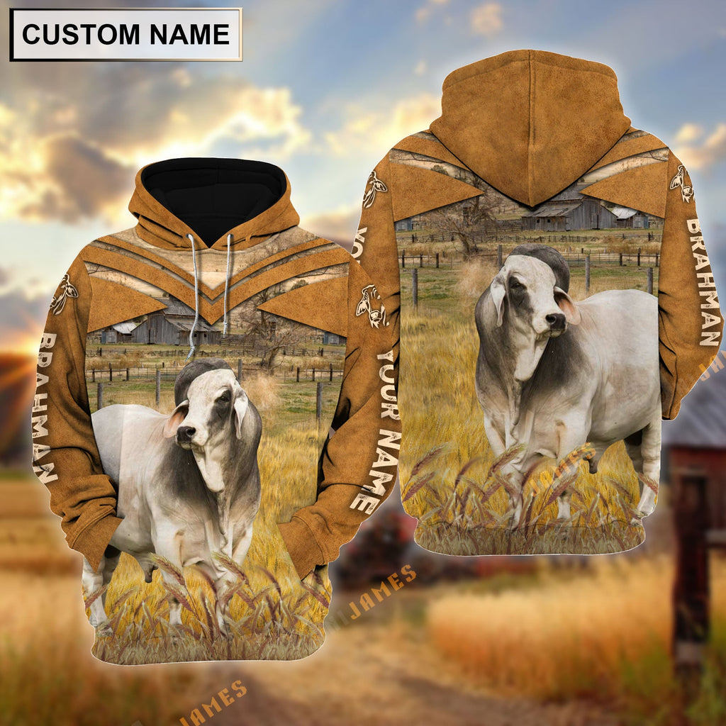 Personalized Name Brahman Brown Pattern 3D Hoodie