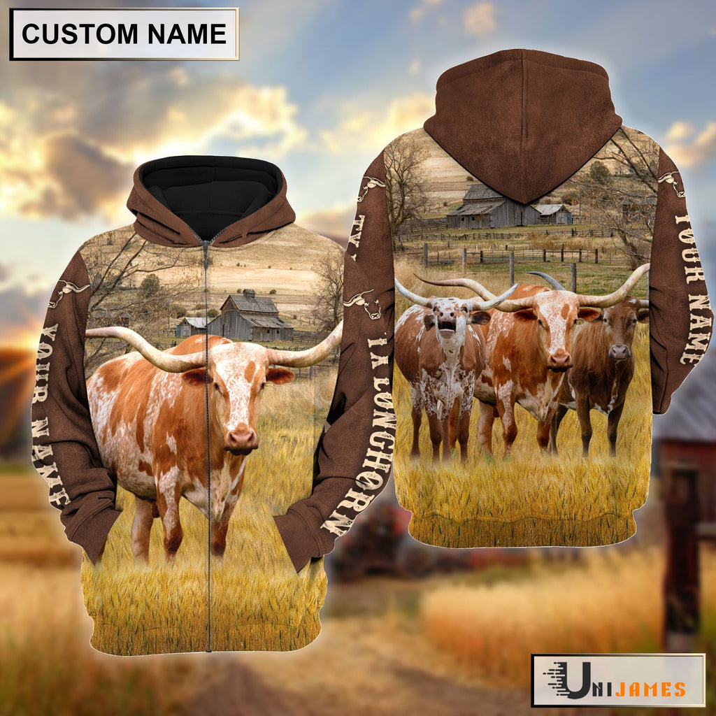 Texas Longhorn Brown Sleeve Personalized Hoodie