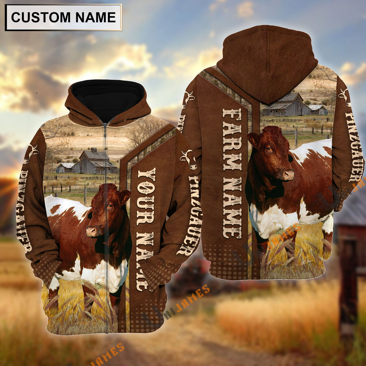 Pinzgauer Personalized Name, Farm Name 3D Hoodie