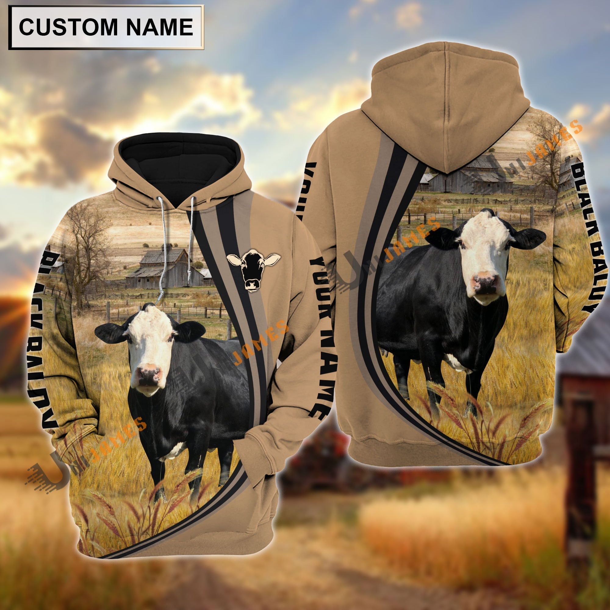 Black Baldy Grey Farming Personalized Name Hoodie