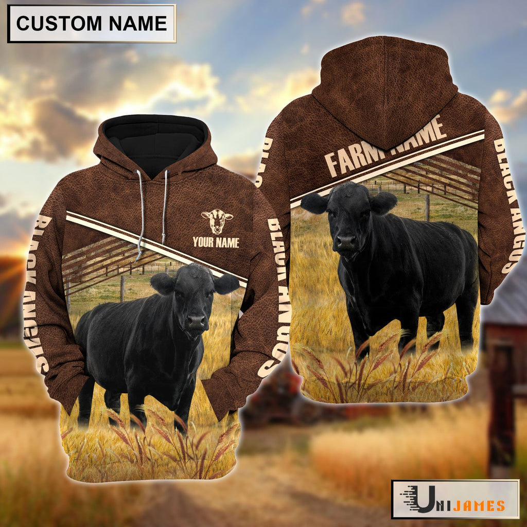 Black Angus On Farm Leather Pattern Personalized Hoodie