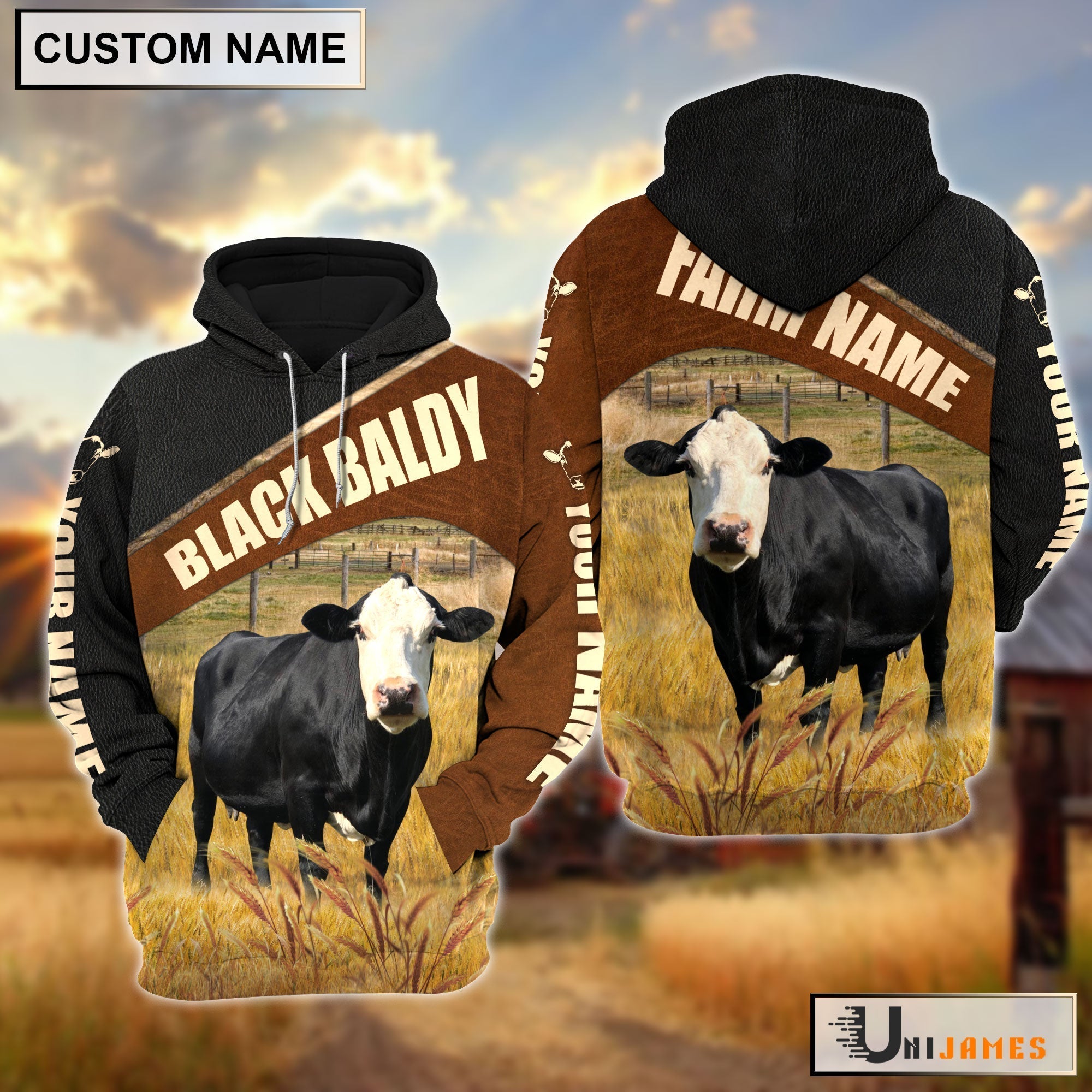 Personalized Name & Farm Name Black Baldy Cattle Hoodie