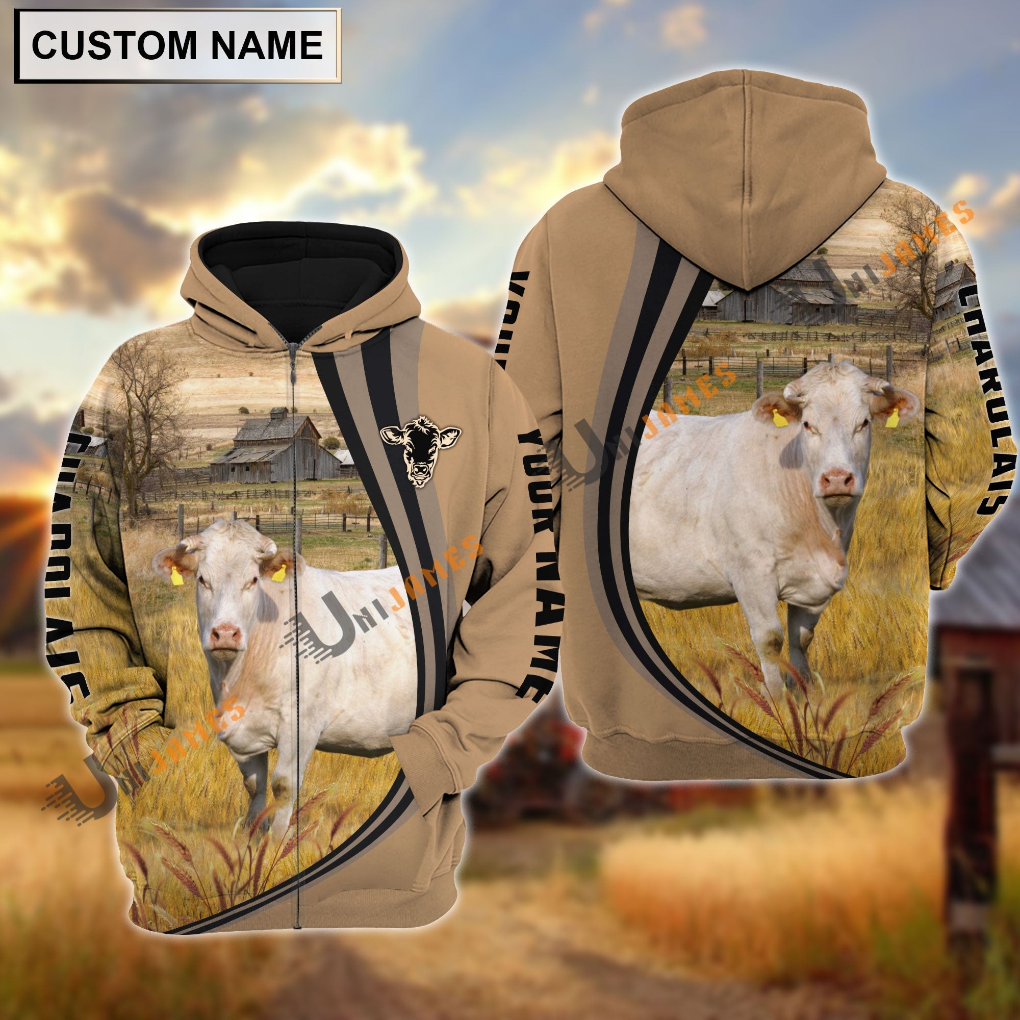 Charolais Grey Farming Personalized Name Hoodie