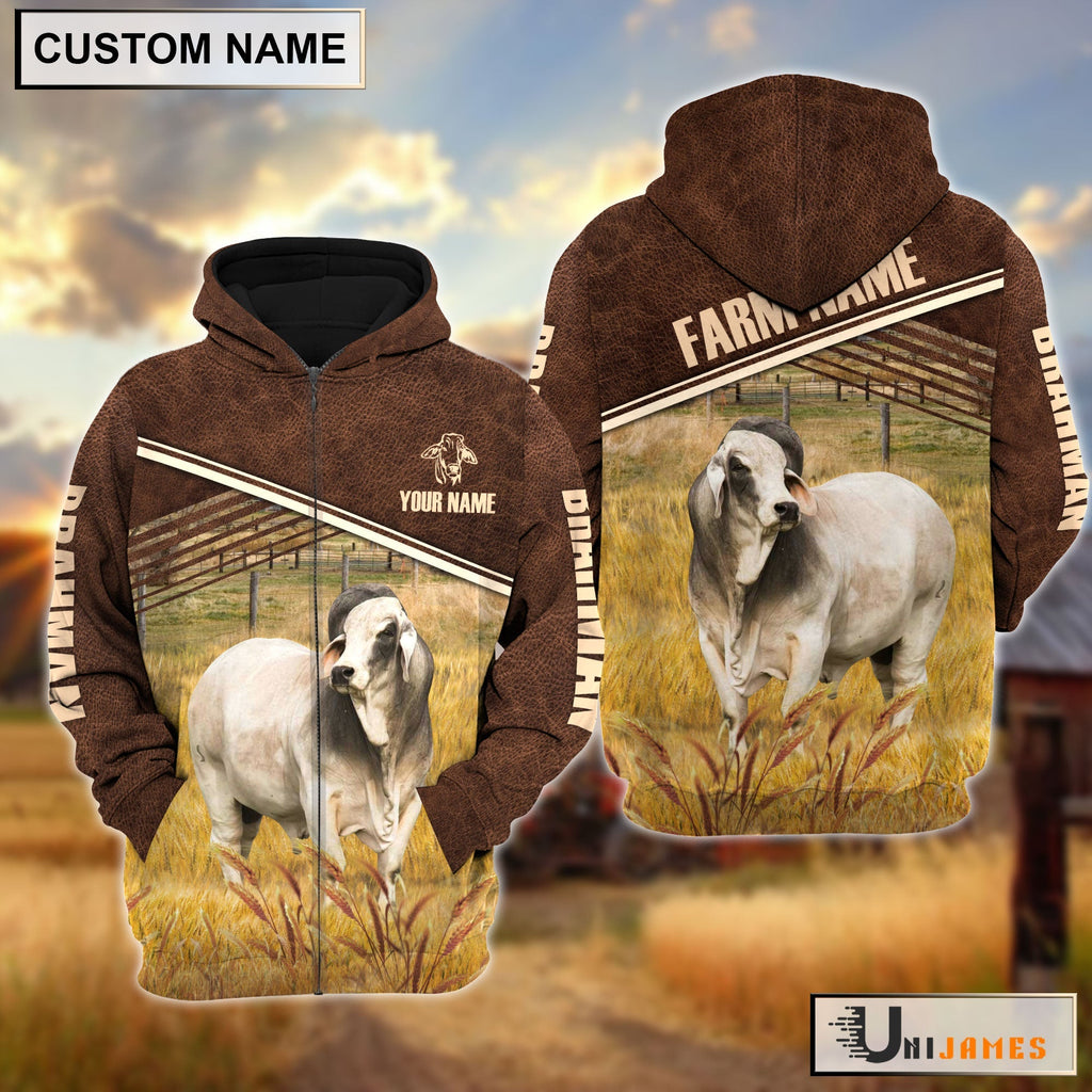 Brahman On Farm Leather Pattern Personalized Hoodie