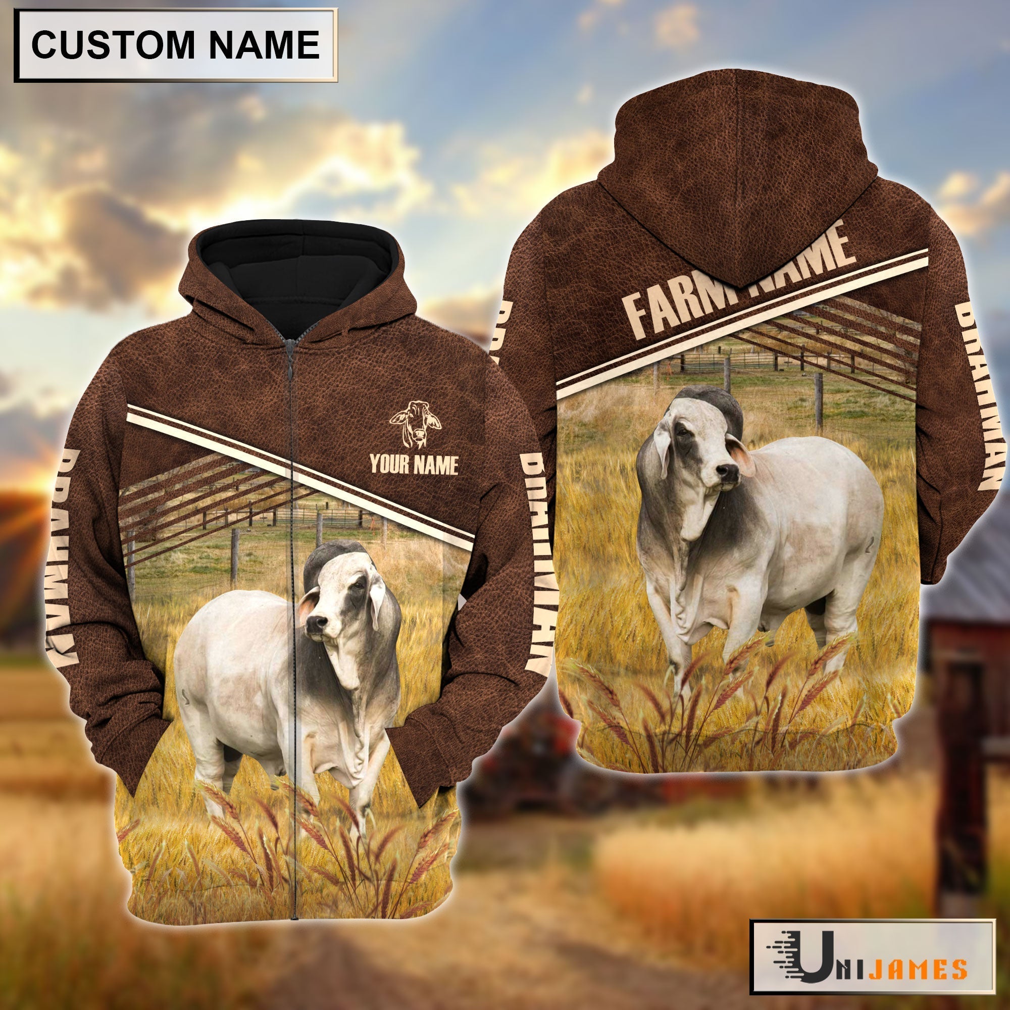 Brahman On Farm Leather Pattern Personalized Hoodie