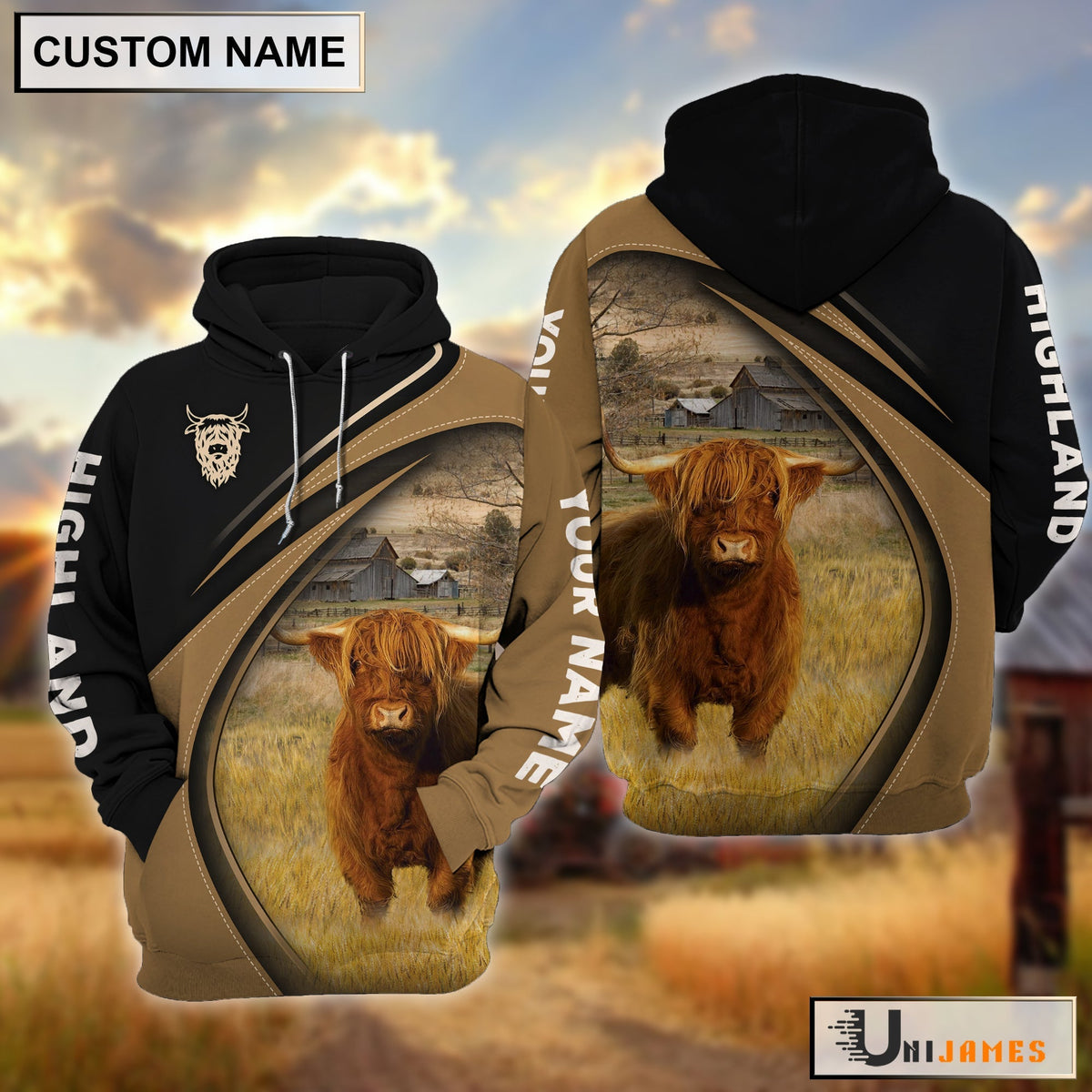 Highland Farming Life Personalized Name 3D Hoodie