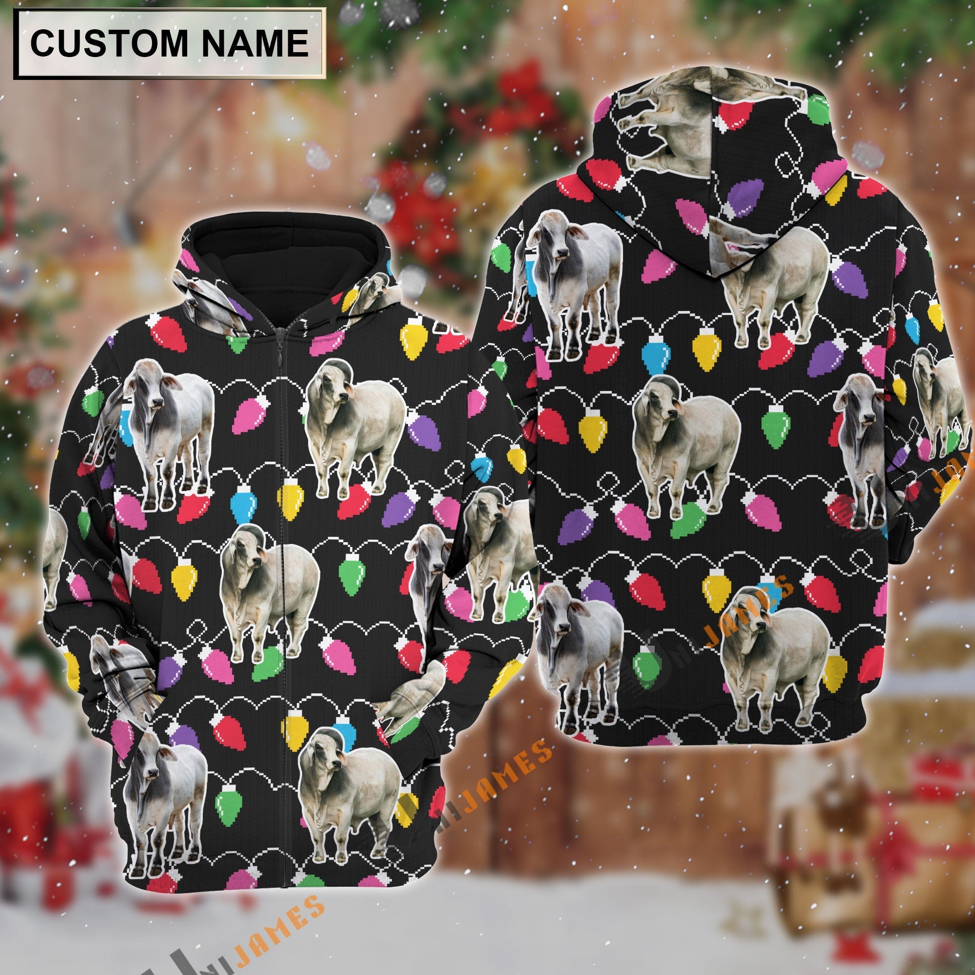 Brahman Christmas Led Light Personalized Name 3D Hoodie