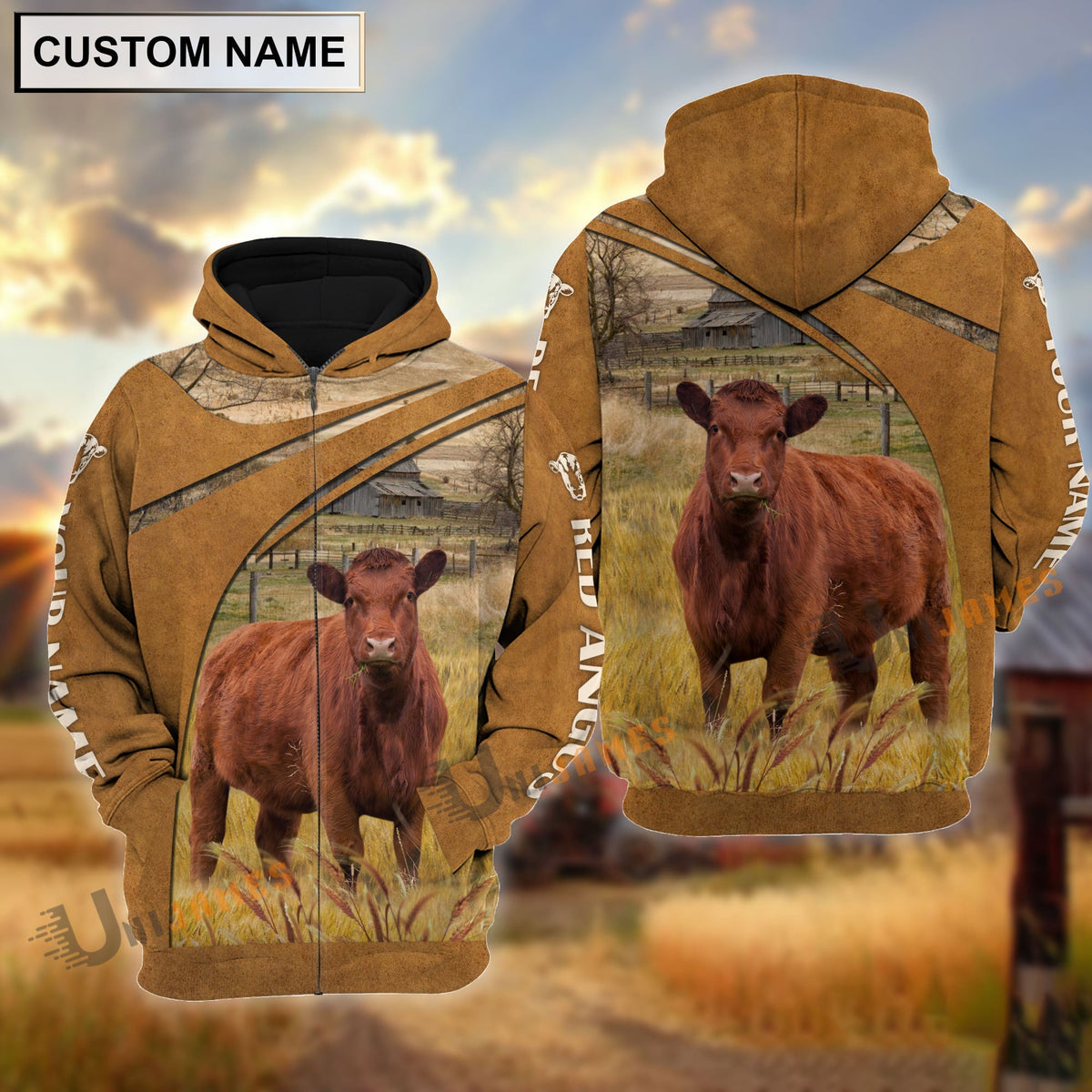Personalized Name Red Angus Farming Life 3D Shirt